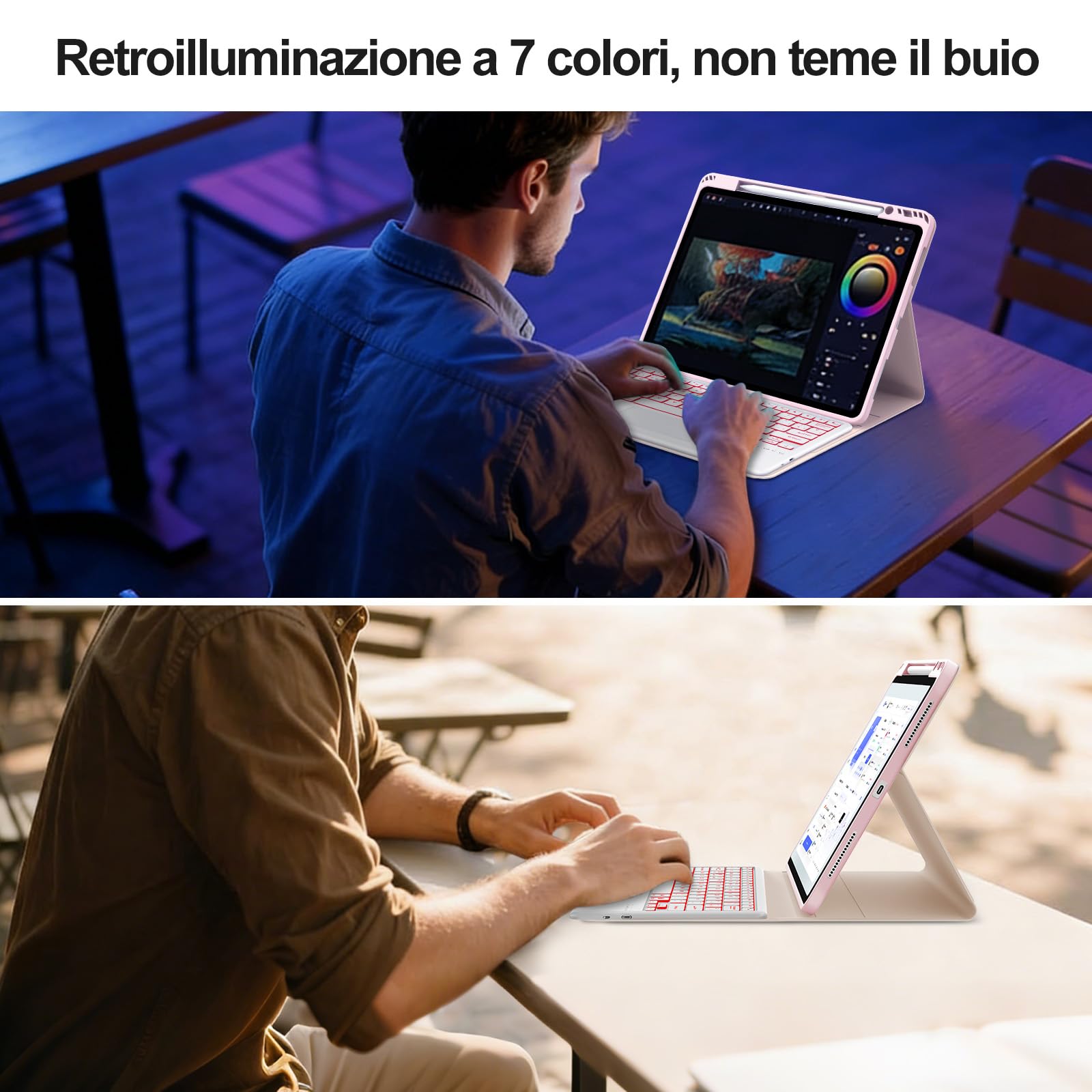 IVEOPPE Teclado para iPad Air 13 Pulgadas M4 2026/M3 2025/M2 2024 con Touchpad, Funda Cover Keyboard Retroiluminado de 7 Colores Español Ñ Bluetooth Desmontable para iPad Pro 12.9 3-6 Gen, Rosa