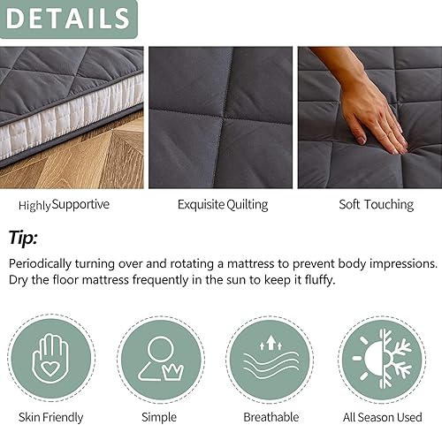 Miniatura 6 de MAXYOYO Colchón Futón de Suelo Japonés Tamaño Full, Sofá para Adultos Cama Enrollable Plegable, Colchón de Espuma Portátil Queen, Cama Futón con