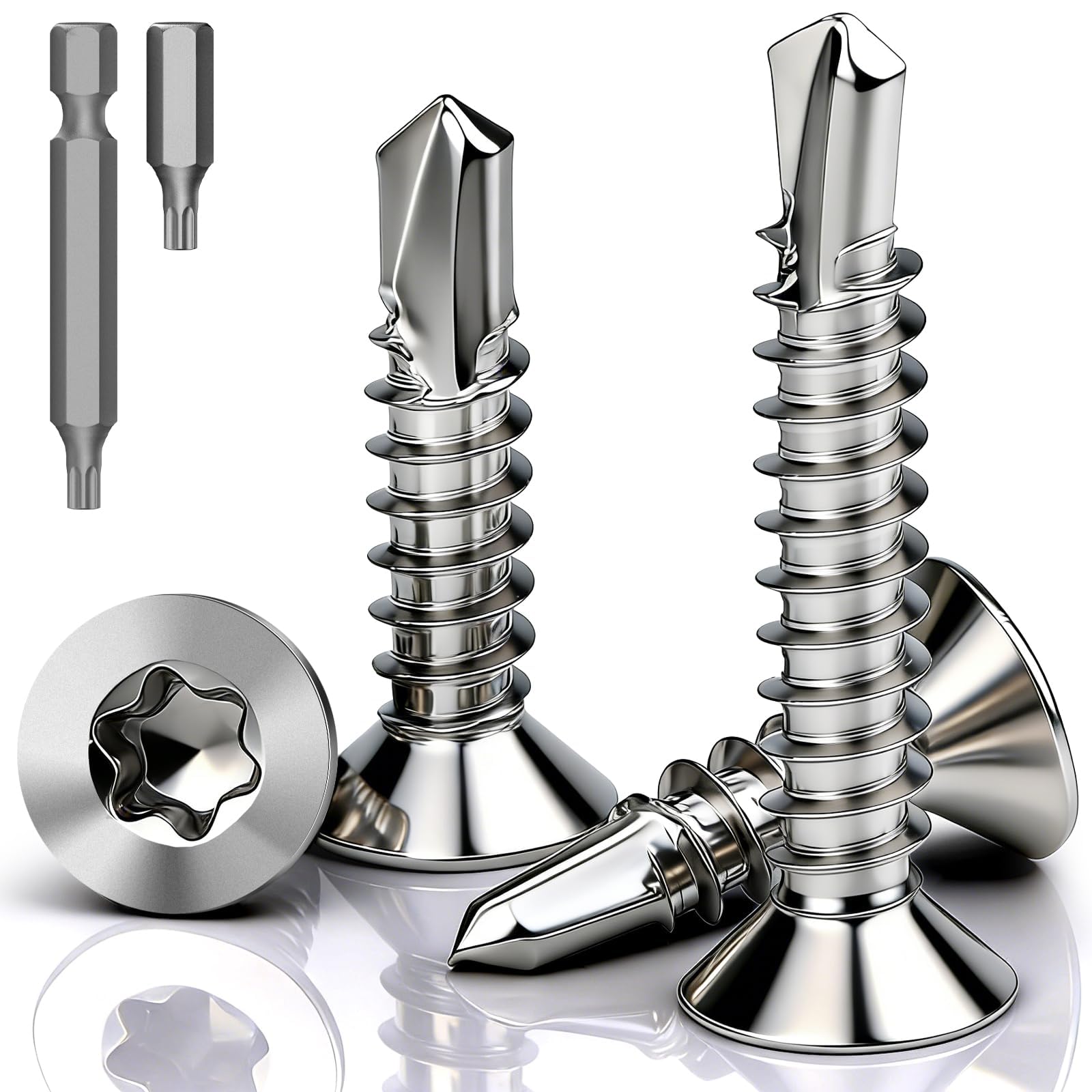 100 szt wkręty śrubowe Torx, wkręty samogwintujące z łbem wpuszczanym M4,2x32 mm, wkręty samowiercące ze stali nierdzewnej 410, wkręty do blach DIN 7504 z łbem płaskim, wkręty samowiercące do