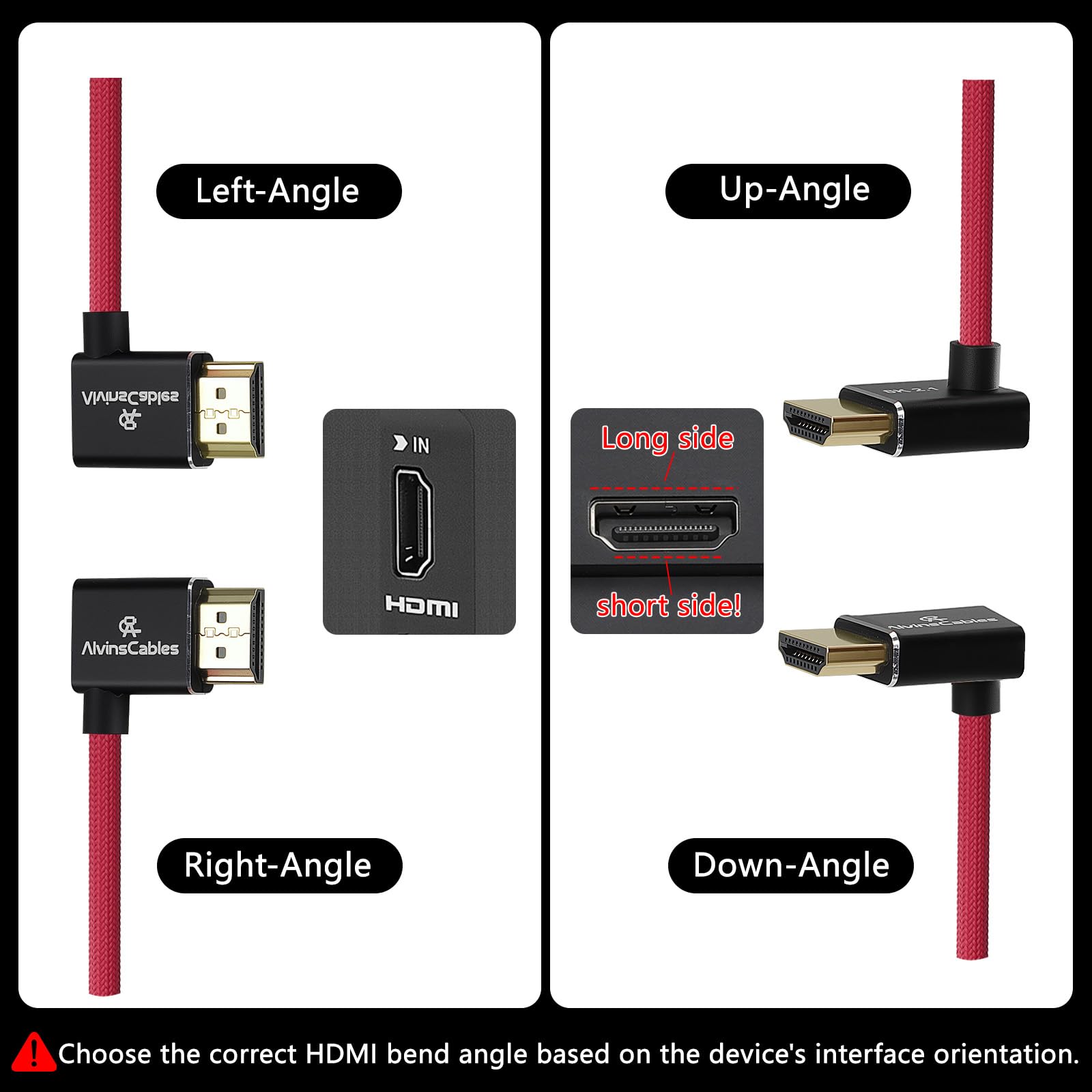 Alvin's Cables Cavo HDMI 2.1 8K per monitor Atomos Ninja V, per Sony FS5 FS7, BMPCC, per fotocamera Canon C300 C500, 8K@60Hz 4K@120Hz 48Gbps Cavo a spirale intrecciato ad alta velocità Rosso