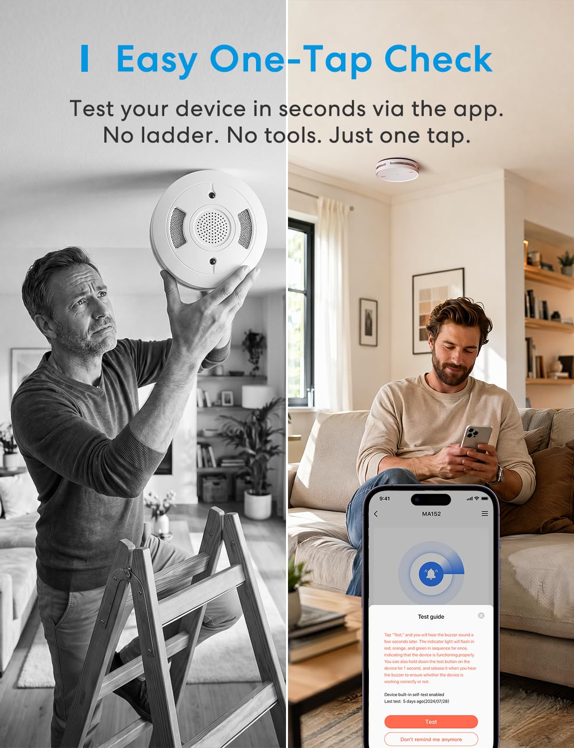 Meross Matter czujnik dymu WiFi z hubem MSH450, alarm
