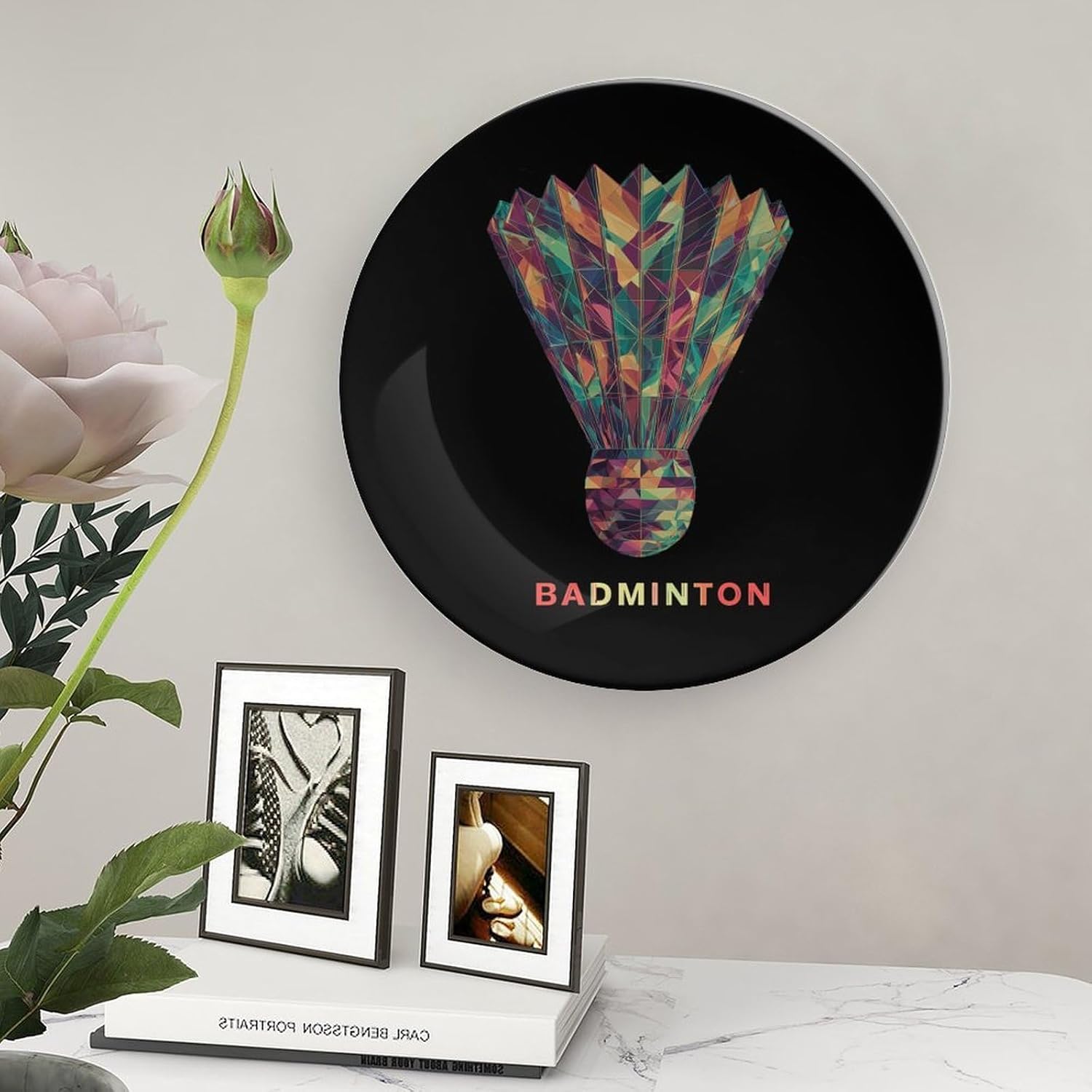 Badminton Geometric Fragments Decorative Plates for Display Ceramic Plate Tray with Stand Hanger Home Decor