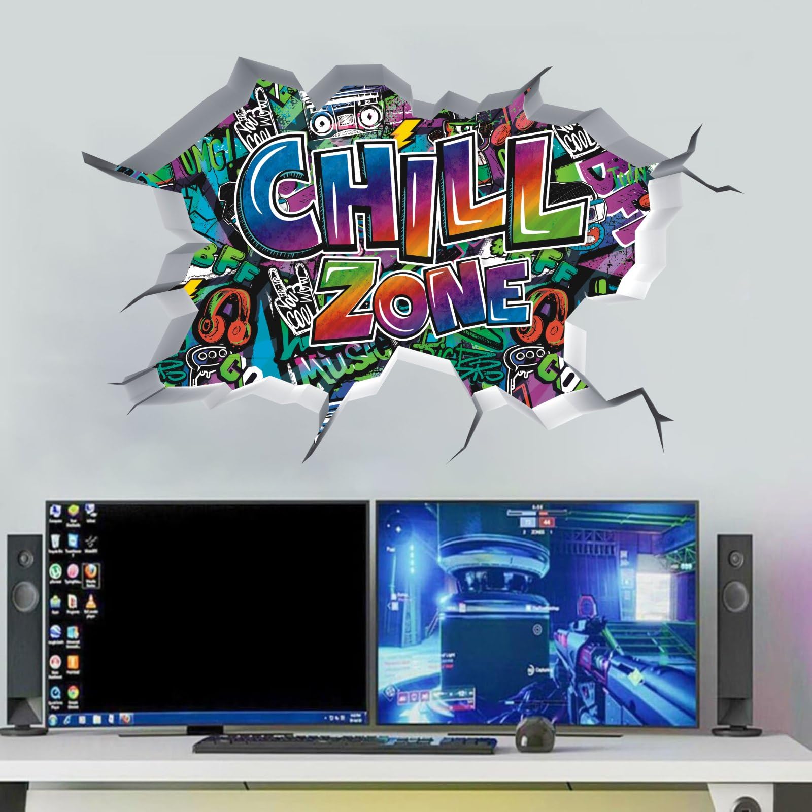 TOARTI 3D Chill Zone Wandtattoo Streetart Wandsticker Jugendzimmer Graffiti Wandaufkleber Kinderzimmer Gamer Zone Wandaufkleber Videospiel Wandstikcer für Jugendzimmer Deko Geschenk