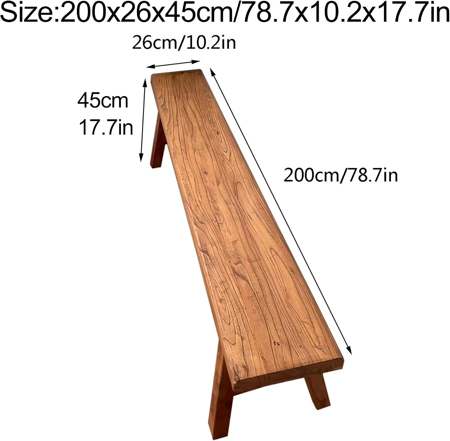 Farmhouse Indoor Wooden Living Room Dining Bench Wood Bench Indoor Asian Natural Short Dining Bench Natural Wood entryway Table Solid Wooden entryway Benches(200x26x45cm)