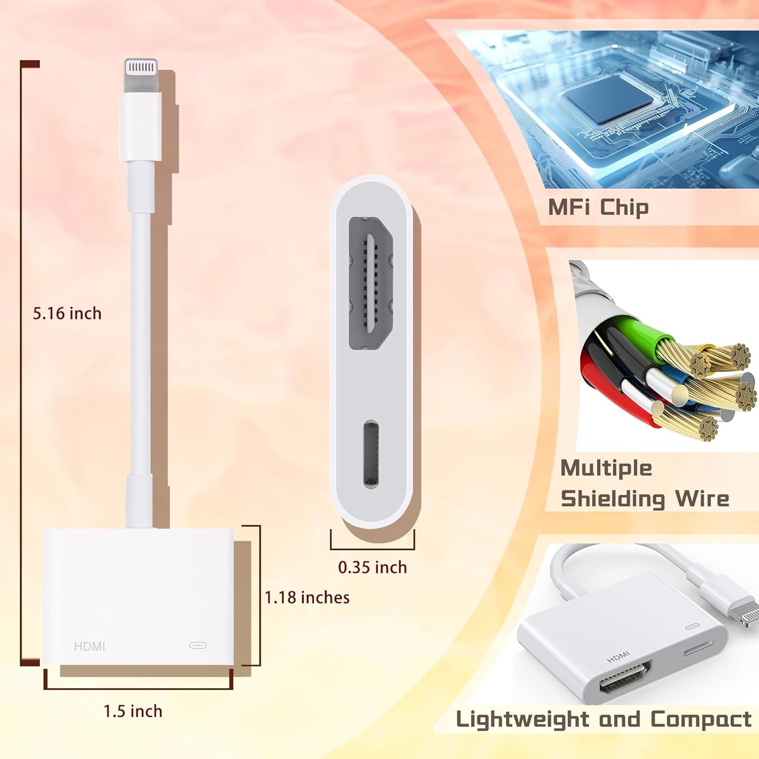 Adattatore HDMI per iPhone [Certificato Apple MFi] - AV Digitale 1080P Sync Schermo Cavo Connector per TV/HDTV/Monitor - Compatibile con iPhone 14/12/11/XS/8/7 e Tutti gli iOS iPad
