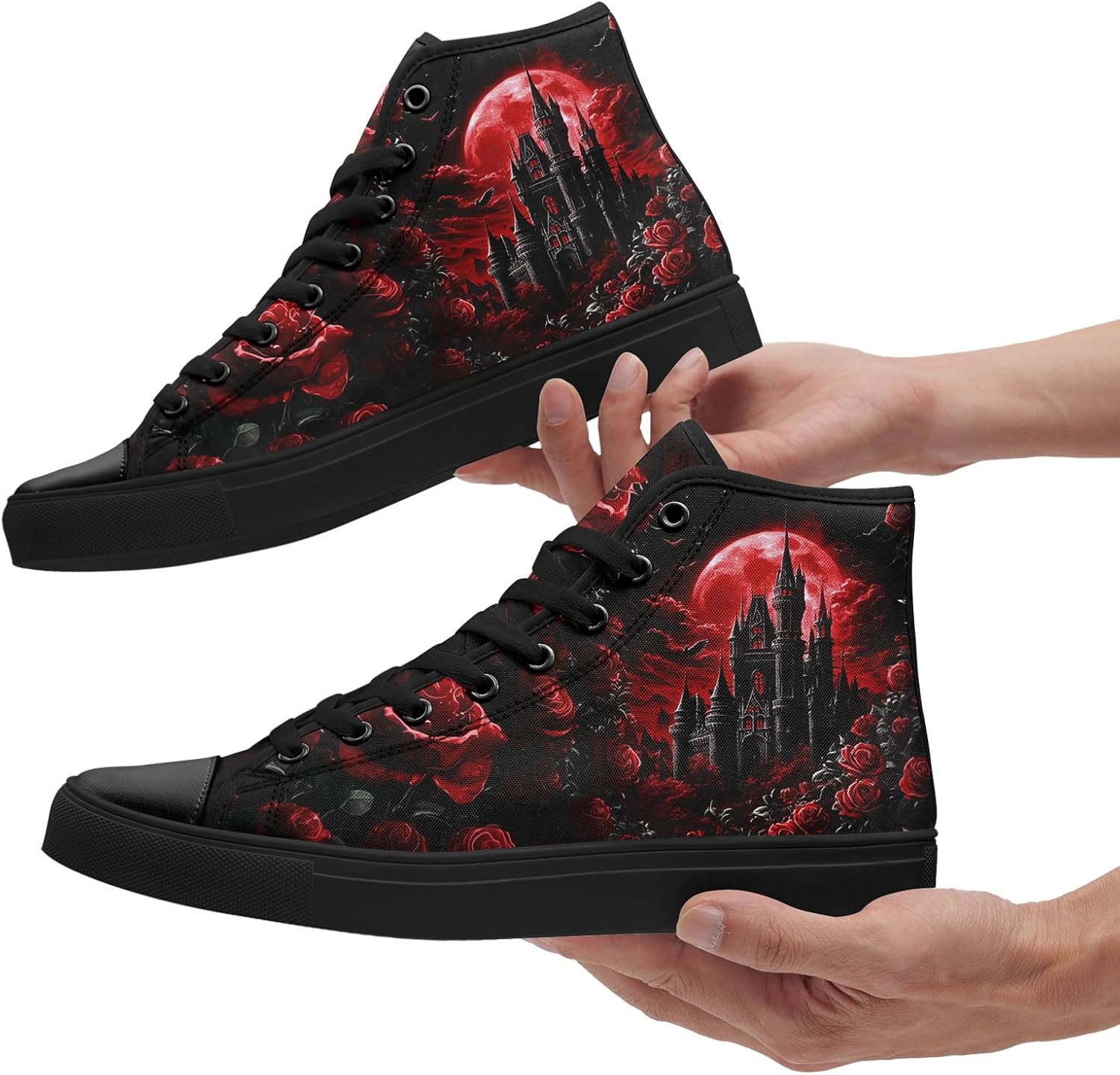 Men's Fashion High-top Canvas Shoes Stylish Gothic Skull Flat Walking Sneaker Unisex Breathable Lightweight Shoes