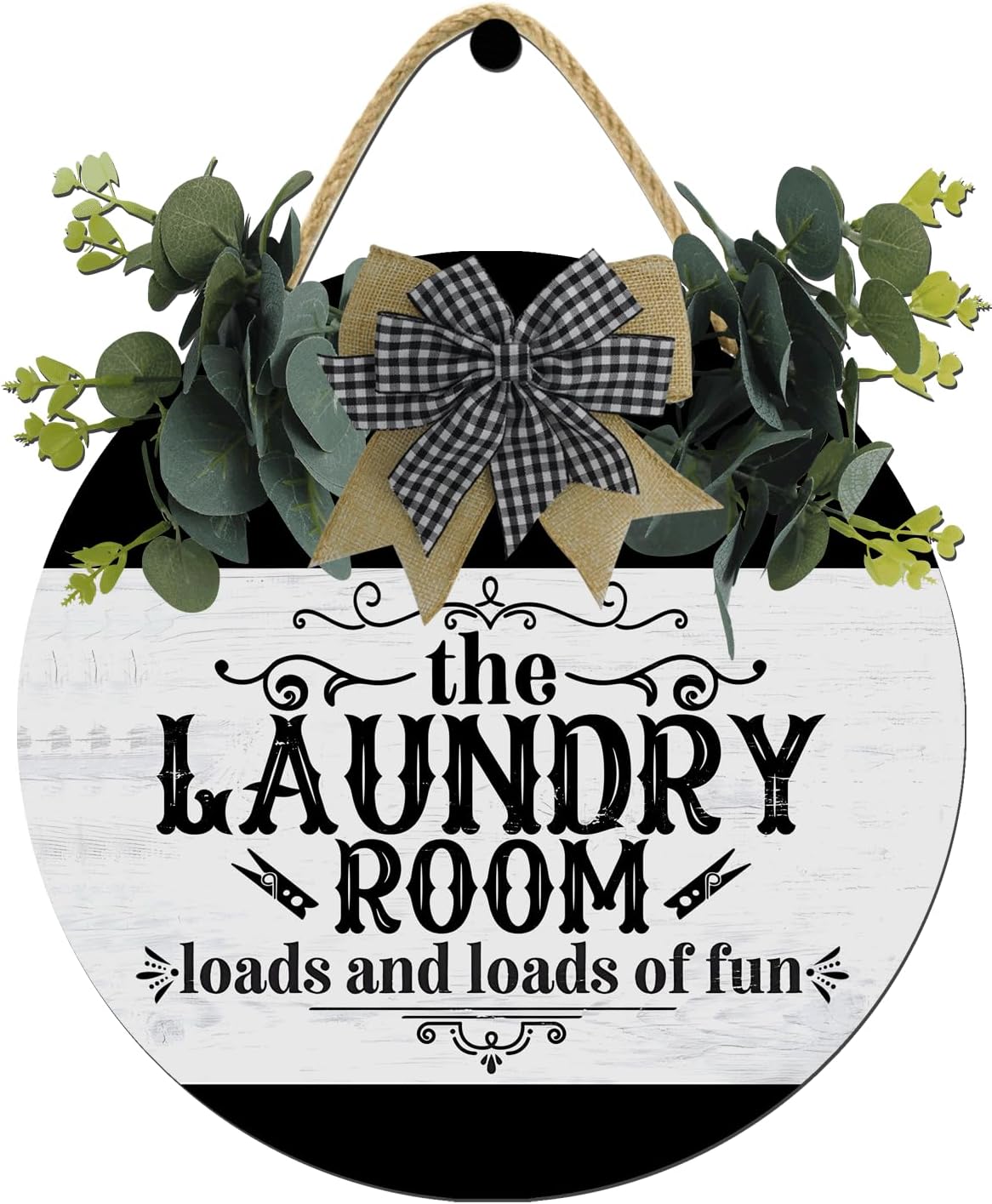 Laundry Room Loads Of Fun Sign,Cute Decor,Rustic Round Wooden Wreath,New Home Housewarming Gift For All Seasons Spring Summer Winter Autumn Fall