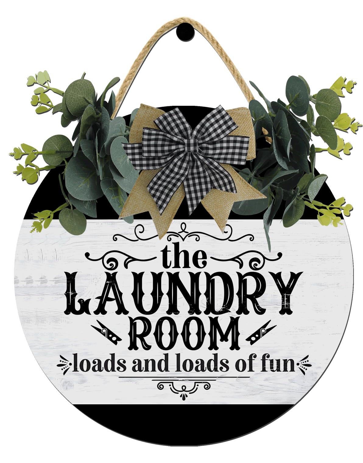 Laundry Room Loads Of Fun Sign,Hanging Decor,Rustic Round Wooden Wreath,New Home Housewarming Gift For All Seasons Spring Summer Winter Autumn Fall