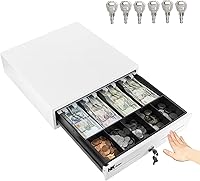 Vista 11 de HK SYSTEMS Cajón manual resistente de 13 pulgadas con 4 billes/5 monedas, hasta extraíble, dos ranuras mediales, color negro