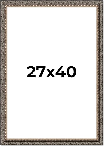 Marco Fitz de 27 x 40 pulgadas, color negro y dorado, de madera maciza, de 2 pulgadas de ancho, marco de póster de película de una hoja, marco