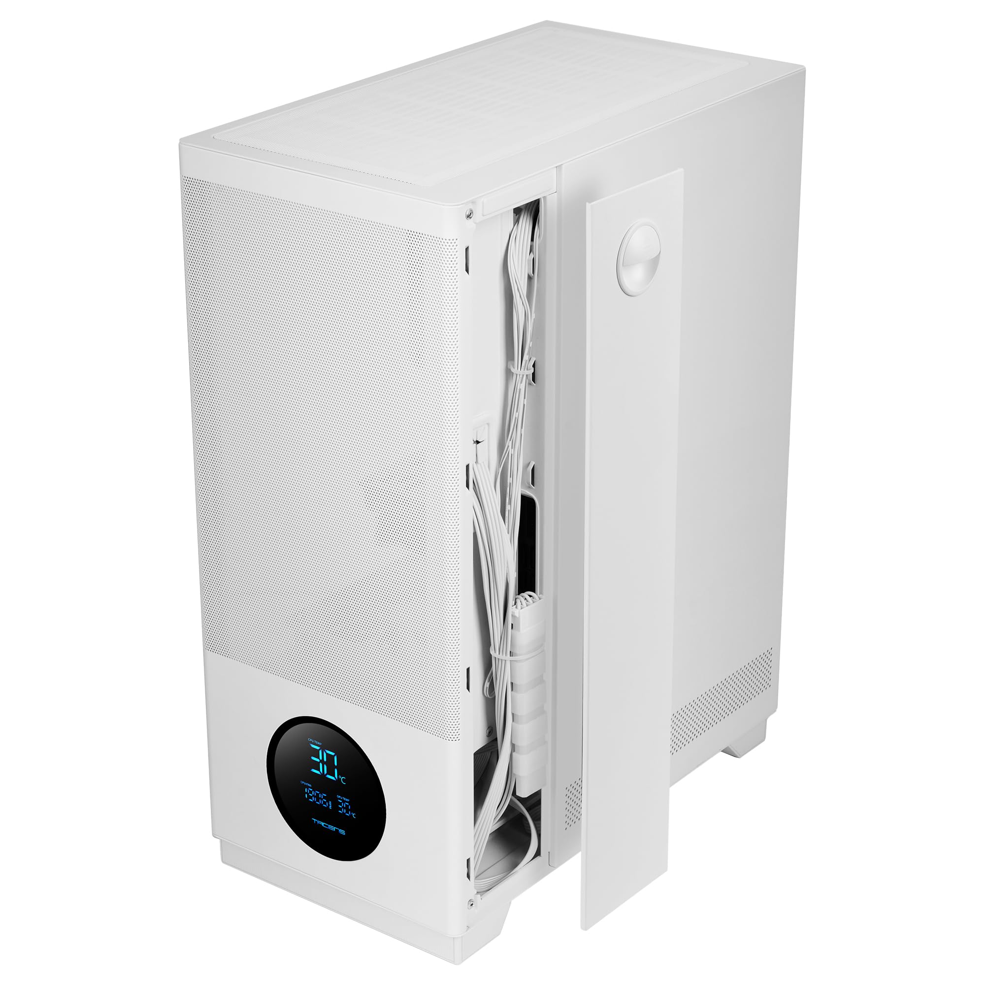 Tacens SAGITTA20, Obudowa PC ATX, Wyświetlacz LED z Temperaturami w Czasie Rzeczywistym, 3x Wentylatory 120mm, Boczne Szkło Hartowane, Przednia Metalowa Siatka Przeciwkurzowa, CableHatch, Biały