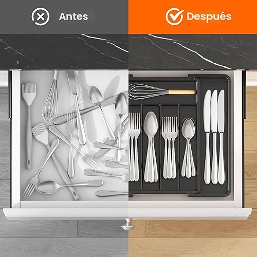 Miniatura 5 de Lifewit Organizador de cajones de cubiertos, bandeja expandible para utensilios de cocina, sin BPA y soporte para cubiertos, almacenamiento de