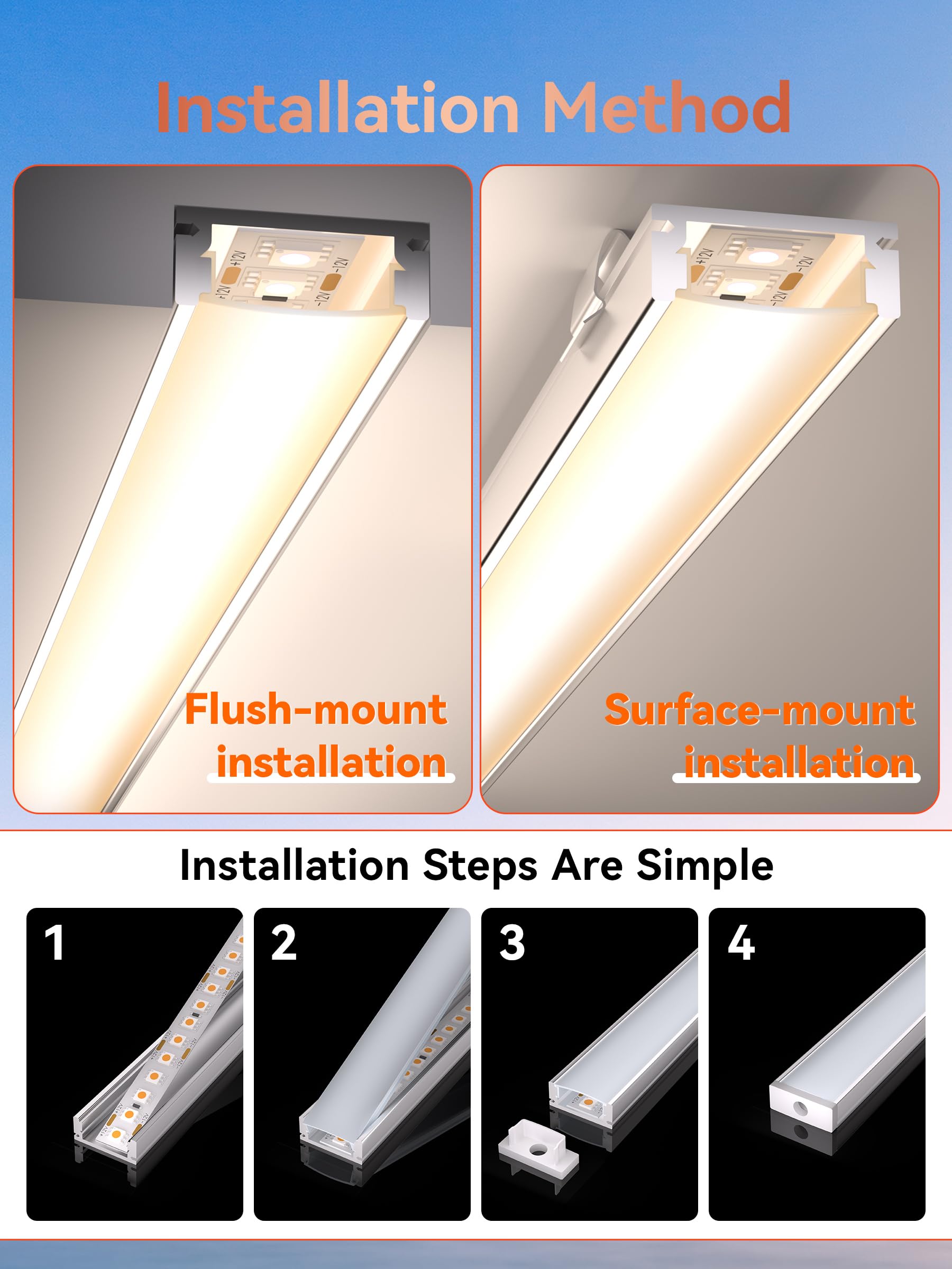 Perfil de aluminio LED carril con difusor de canal y perfil de aluminio para cinta LED perfilada en U para fácil instalación soporte LED cubierta (17,4 × 7 mm U-Form, 10 × 2 meter)