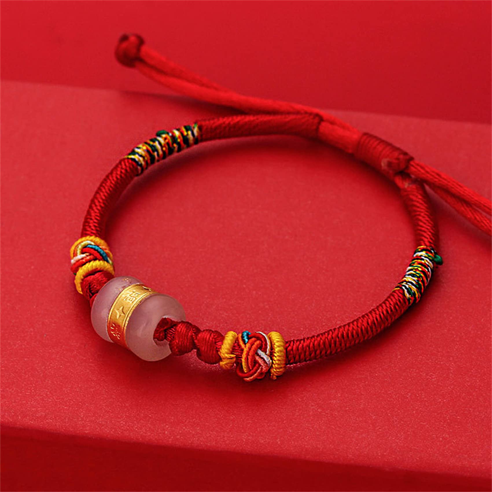 Pulsera de la Suerte, Pulsera Feng Shui, Amuleto, calcedonia, dijes Hilo Rojo, Cristal Chakra para Buena Fortuna, valentía y Riqueza.