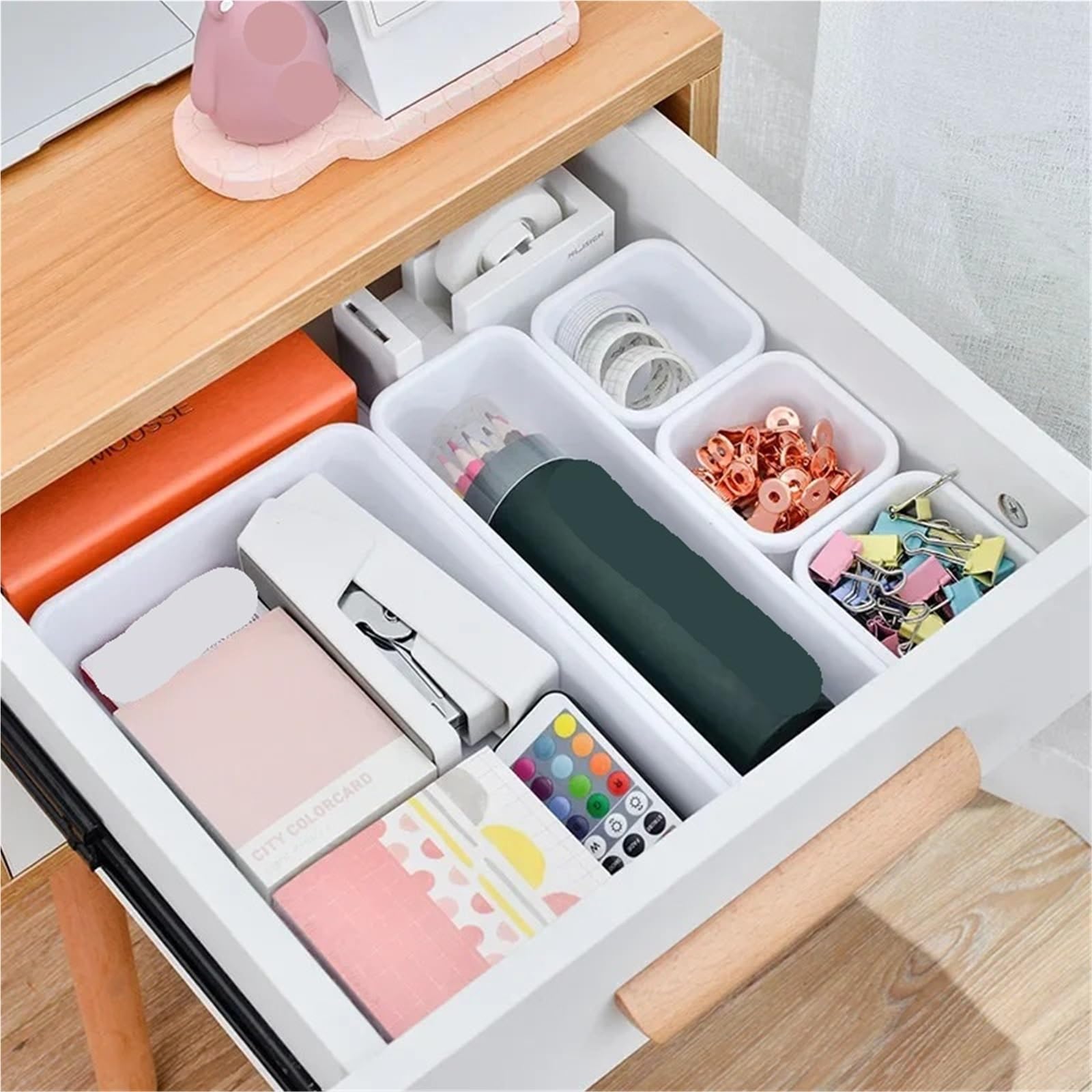 8 Stück verstellbare Schubladen-Organizer-Box-Tabletts Make-up-Kosmetik-Sonstiges-Teilerhalter Küche Badezimmer Schrank Schmuckschatulle Für Schminktisch(White)