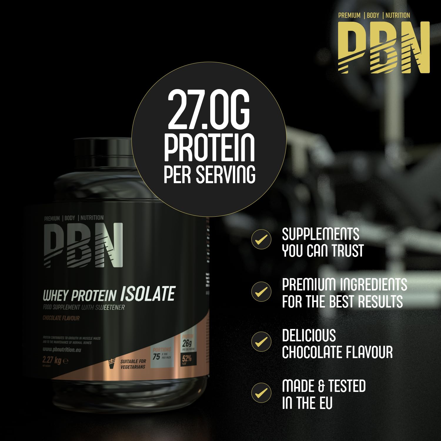 PBN – Premium Body Nutrition Isolato di Proteine del Siero di Latte in Polvere, 2,27 kg, Gusto Cioccolato