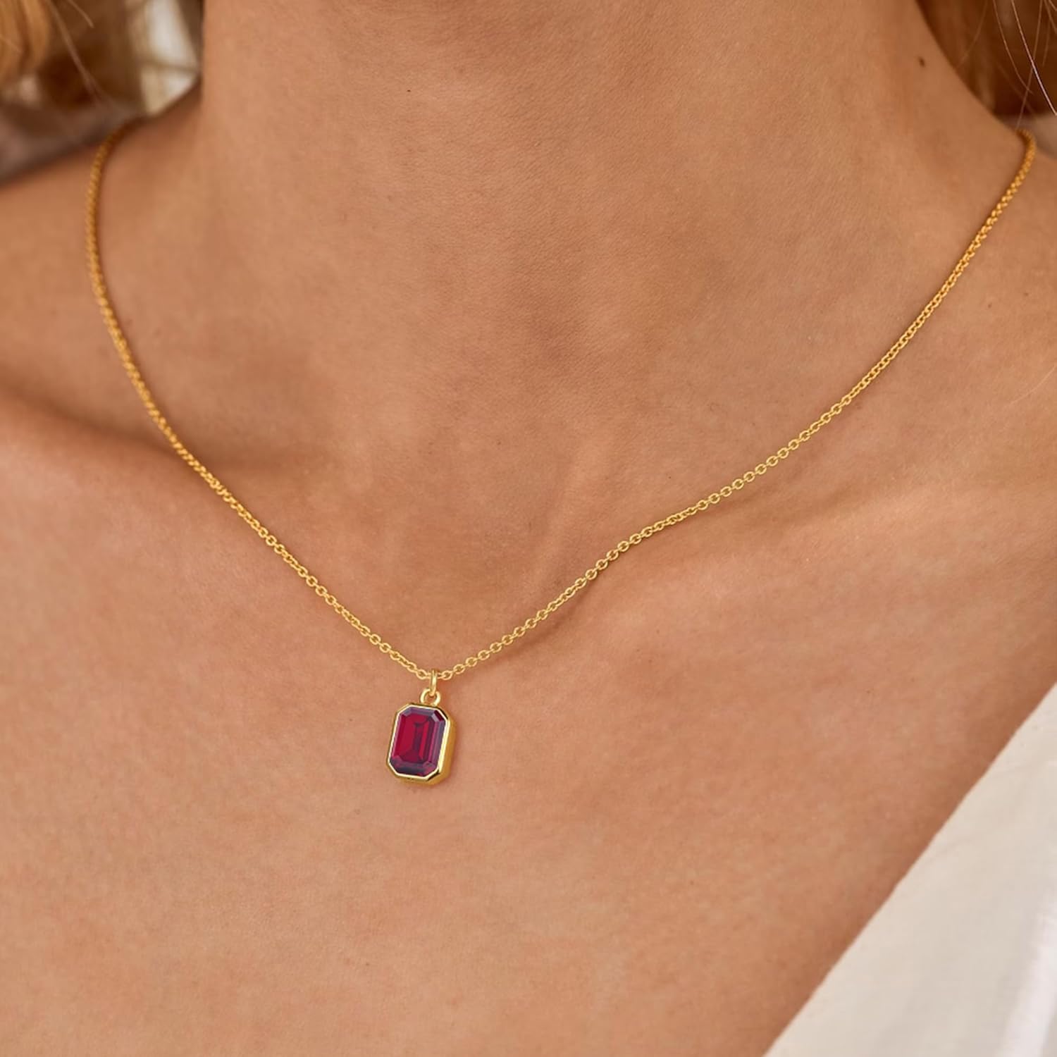 Layered Birthstone Necklace for Women Girls, 14K Gold-Plated Paperclip Chain Choker Necklace with Rectangle Birthstone Pendant Birthday Gifts for Women Girls Dainty Small - Image 3