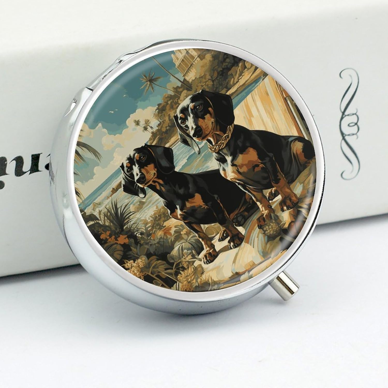 Dachshund Dog Bento Pill Box 3 Compartment Round Travel Pill Case image 4
