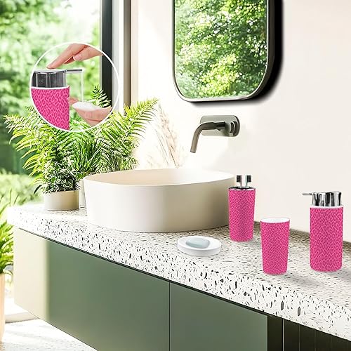 Miniatura 2 de Bathroom Accessory Set 6PCS Hot Pink Leopard Pink Spots Seamless Trash Can, Soap Dispenser, Toothbrush Holder, Toothbrush Cup, Toilet Brush Holder,