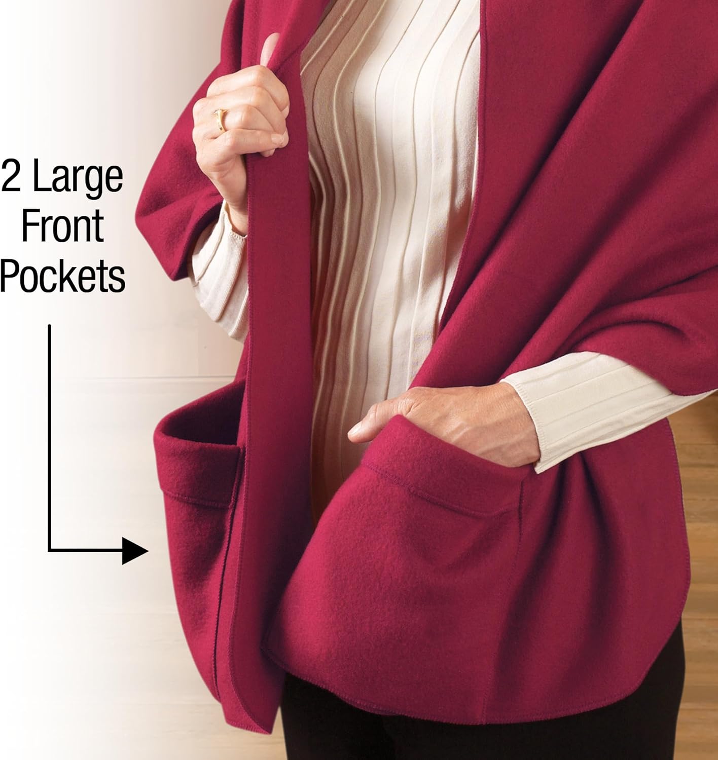 Collections Etc Cozy Fleece Wrap Shawl With Large Front Pockets - Keeps Hands and Shoulders Warm During Cold Winter Season - Image 5