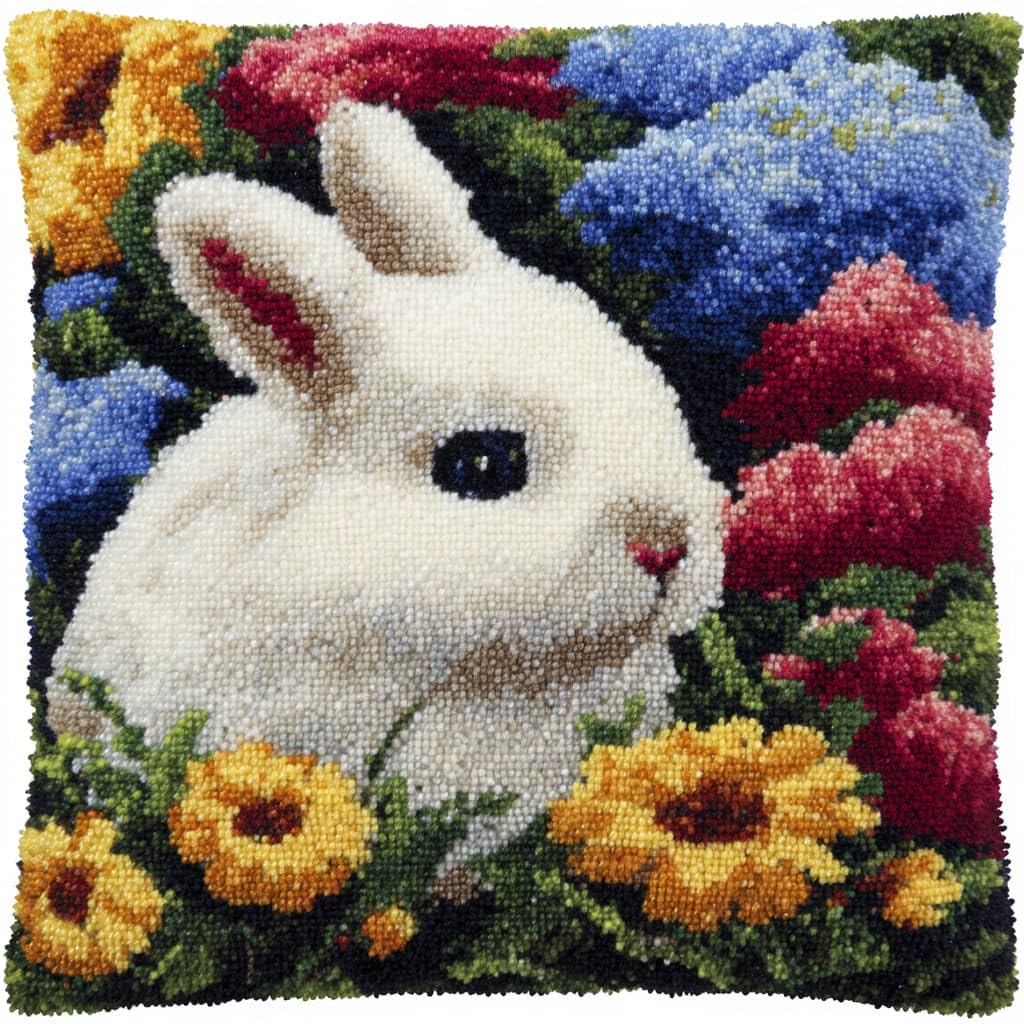 Henypt DIY Latch Hook Cushion Kits Rabbits and Flowers