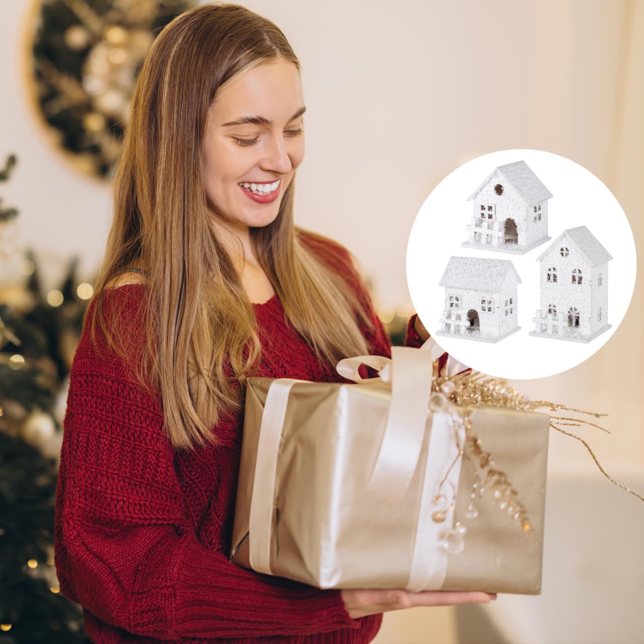 Garneck 3Pcs Led Christmas Village Set Christmas Glowing Houses with Snowflake White Winter Xmas Houses for Festival Desktop Ornament - Image 8