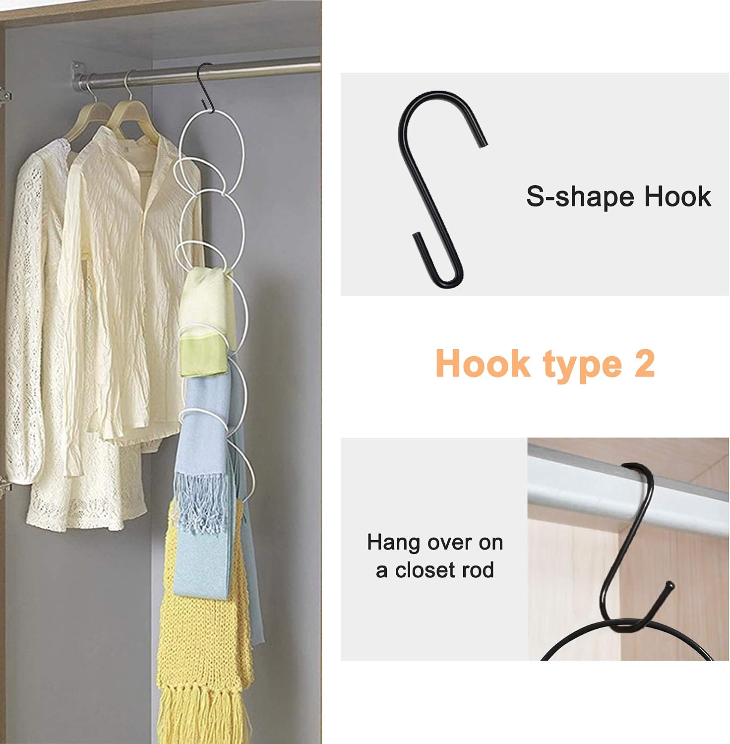 B. SHINE Cap Rack Hat Organizer – 8 Rings Hanging Caps Organizer, Hats Scarfs Rack, Multifunctional Door/Wall/Closet Mounted Racks, Black
