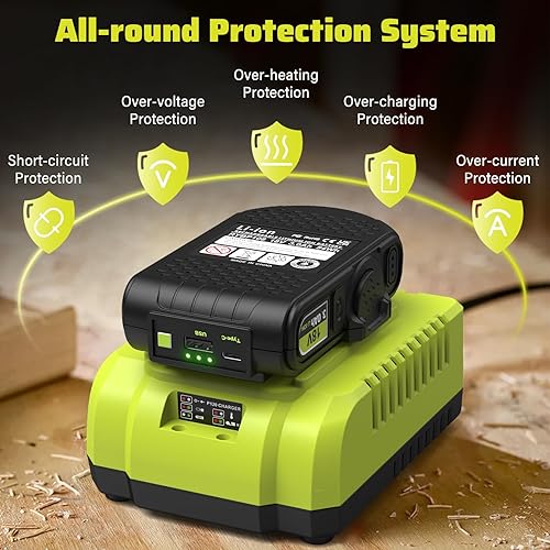 Miniatura 8 de Combo de batería y cargador de 18 V 3.0Ah con puerto USB, repuesto para batería Ryobi de 18 V, compatible con batería Ryobi y cargador de 18 voltios