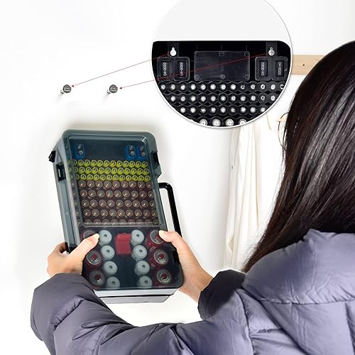 Miniatura 3 de Estuche organizador de batería con comprobador. Caja de transporte para baterías de litio CR2025 CR1632 CR2032 18650 con diseño montado en la pared,