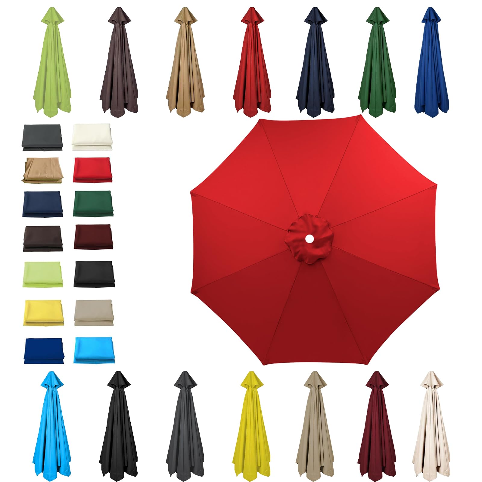 HonunGron 6 Ribs/8 Ribs Replacement Parasol Cover, 3.0m/2.7m/2.5m/2.3m/2m Umbrella Canopy Replacement, Sun Umbrella Replacement Cloth, UV 50+ Garden Parasol Canopy Cover (6 ribs-2.7m(8.8ft),Red)