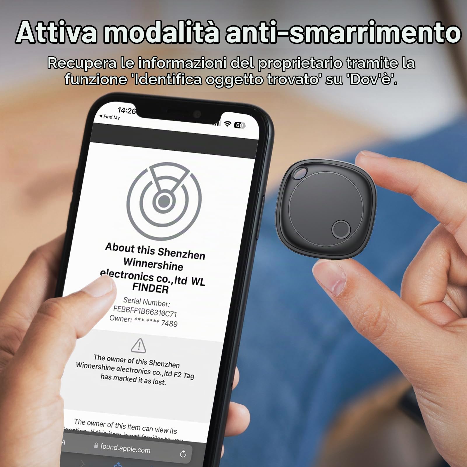 Smart Tracker 2 pezzi, Bluetooth Trova oggetti Compatibile con Apple Dov'è (solo iOS), Batteria sostituibile, IP67 impermeabile, adatto per bagagli, borse, portafogli, zaini, chiavi Tag Tracking