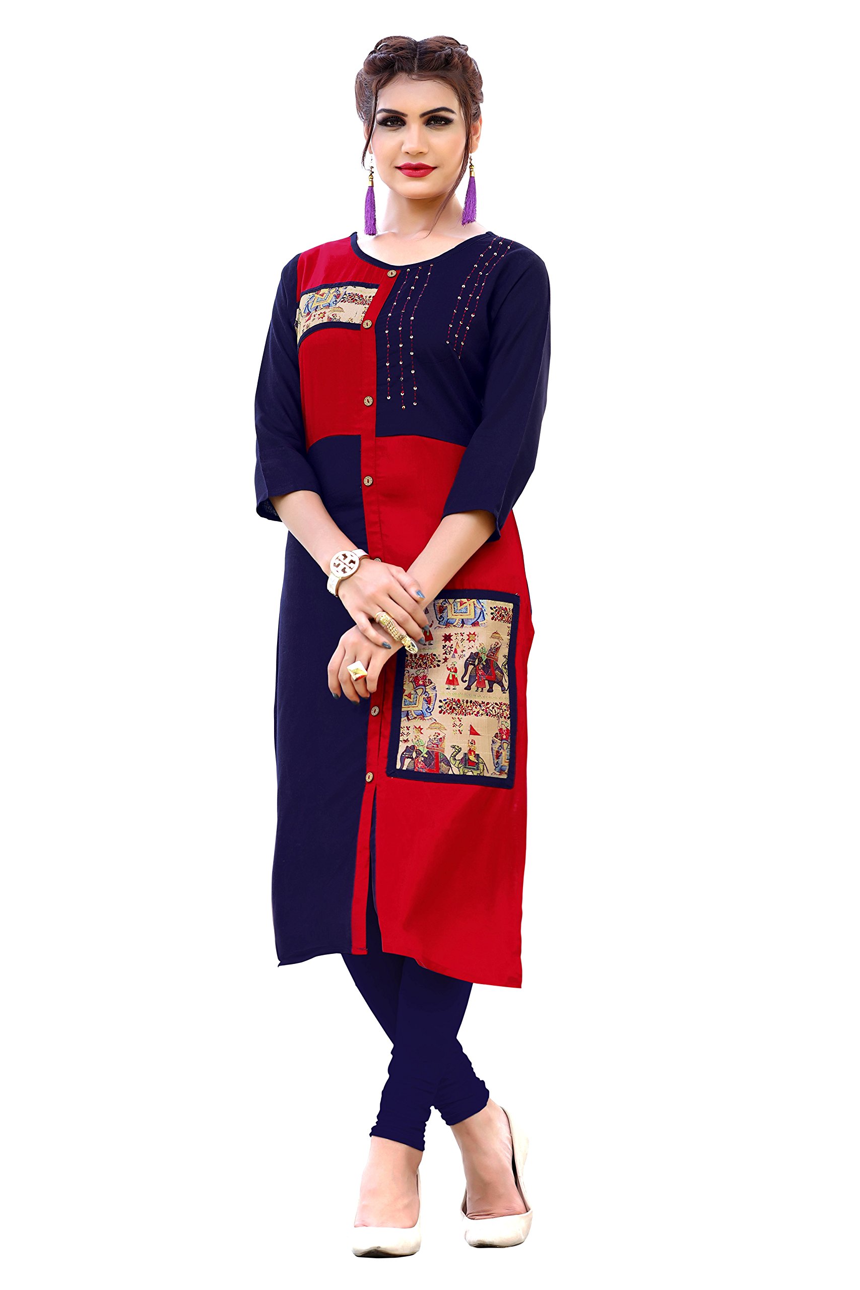 VbuyzIndian Tunic Tops Rayon Straight Kurta/Kurti for Women (VB-KU-156-$P)