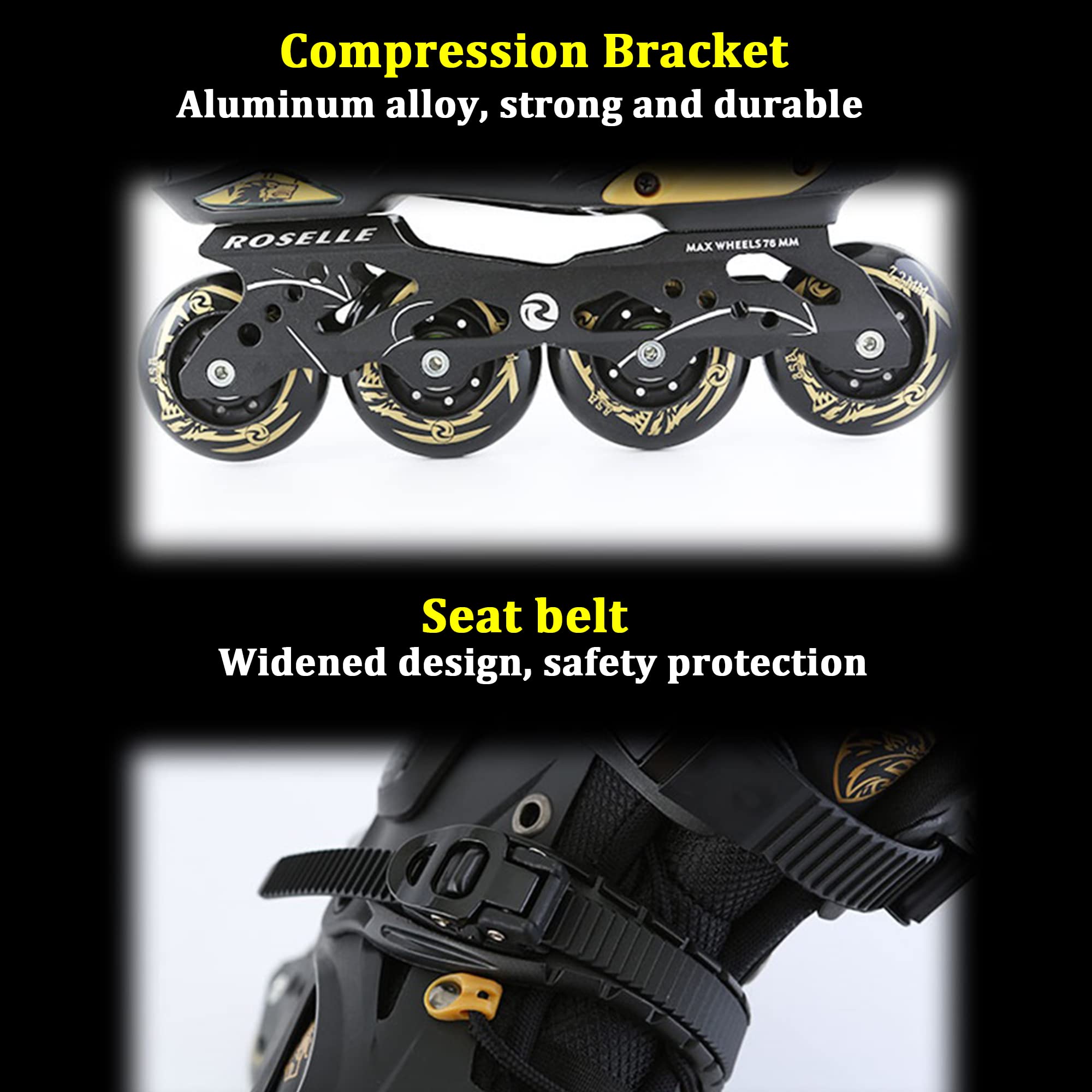 Rollers en Ligne pour Adultes, Patins à roulettes de Sport Professionnel, Bottes à roulettes à Une Rangée, Patins à Roues Alignées de Fitness en Plein Air pour Hommes et Femmes-Black||36