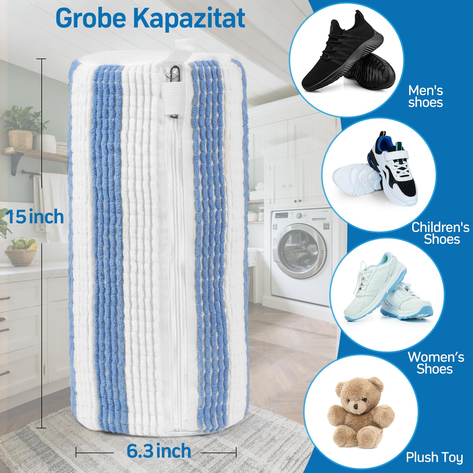 BoriYa Sacchetti Scarpe Lavatrice -2025 Nuovo Aggiornamento Sacchetto per Lavare Scarpe in Lavatrice 2 pezzi,Microfibra Pulizia a 360° Sacca Lavascarpe con Zip di Bloccaggio per Scarpa Ciclismo Calcio