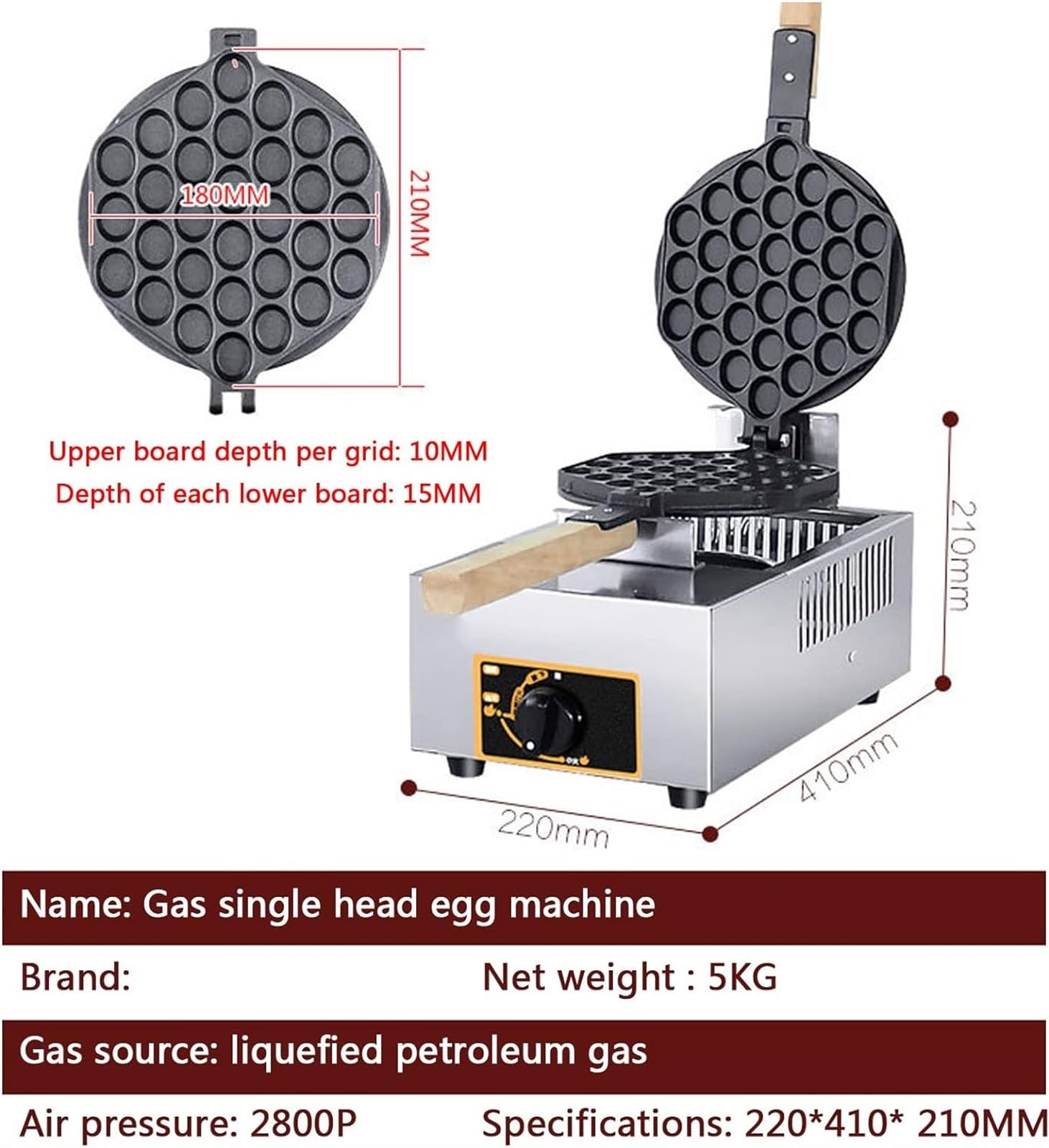 Máquina para hacer gofres belgas comerciales, sartén antiadherente, máquina para hacer conos de gofres, fácil de limpiar, adecuada para restaurante doméstico (Style1 )
