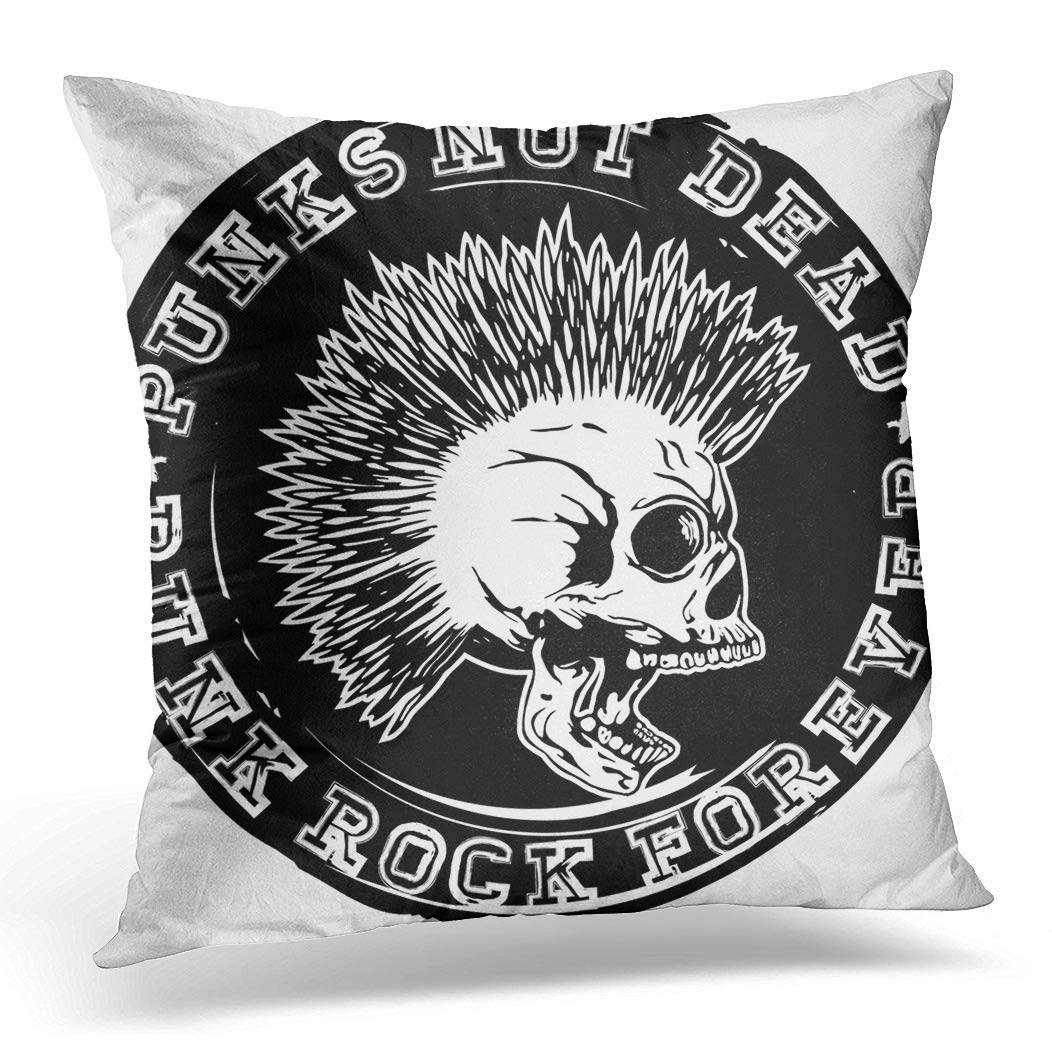 Awowee Color 10 Cushion Cover 50X50cm/20X20inches Stamp Skull And Lettering Punks Not Dead Rock Forever Home Decor Throw Pillow Cover Square Pillowcase For Bed Sofa