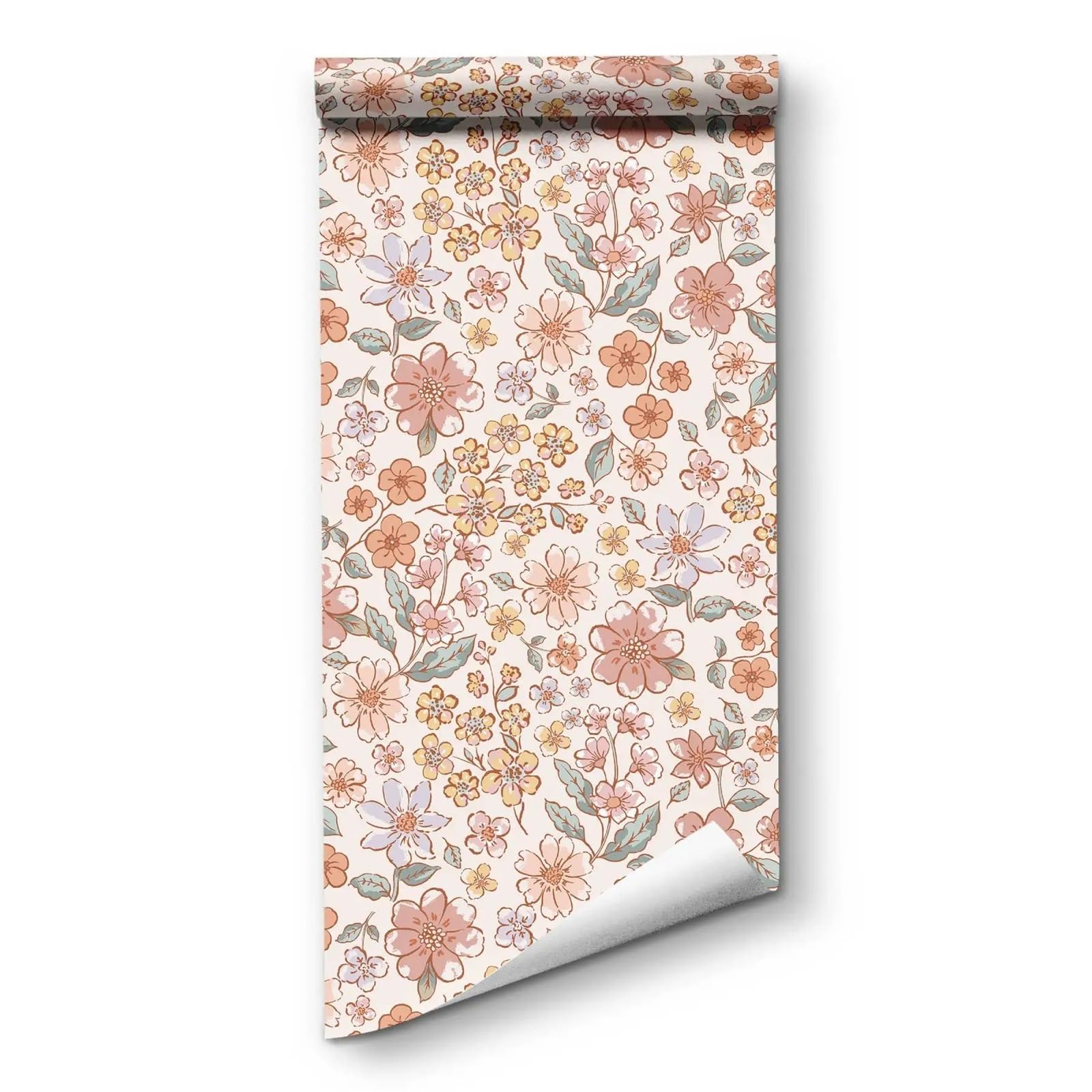 CIGPKLO Grasscloth Wallpaper Vintage Pink Floral Wallpaper Peel and Stick Wall Paper Blossom Renter Friendly Self Adhesive Contact for Kid's Bedroom(3.0mx45cm)