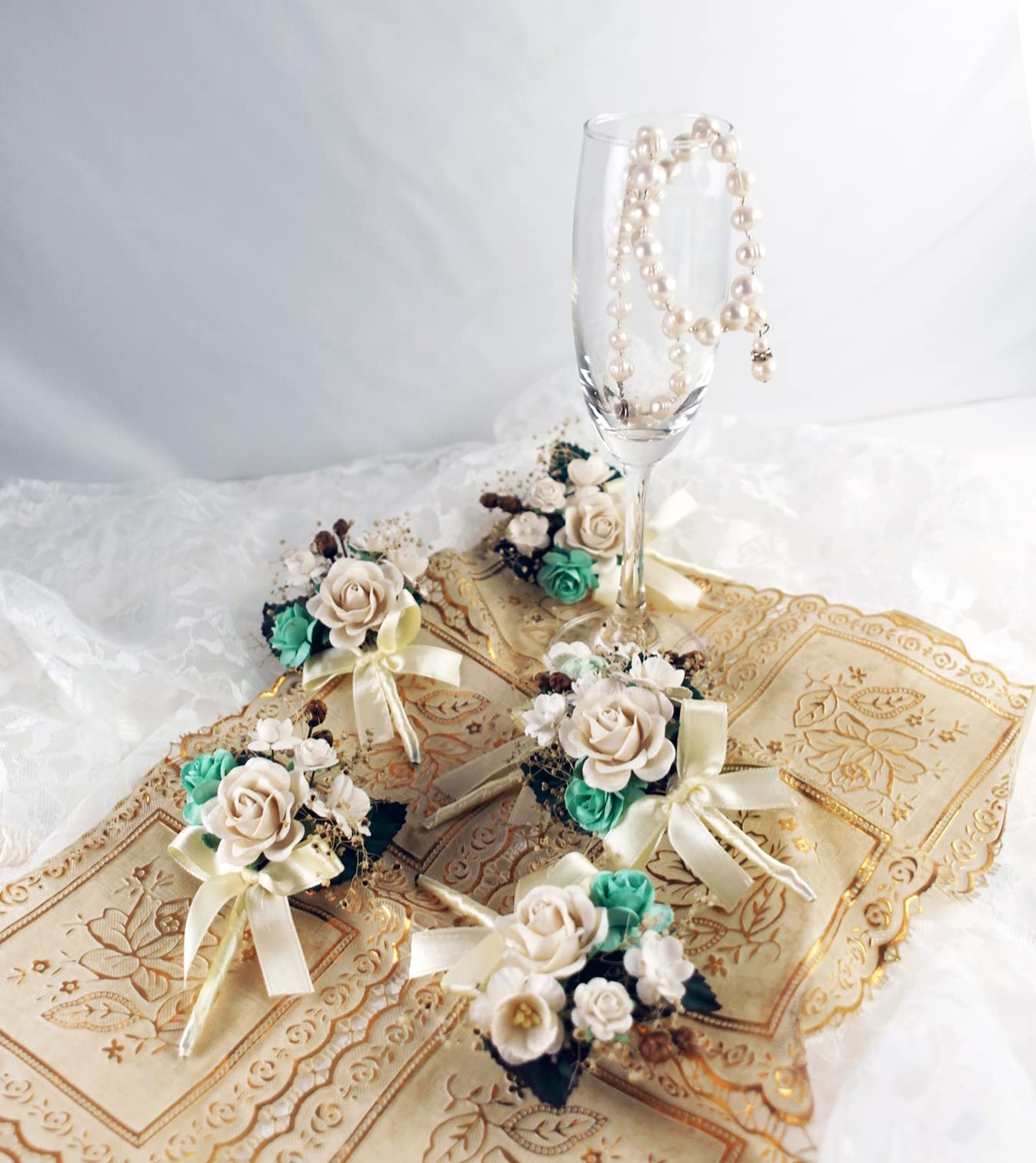 JAWSEU Bouquet da sposa con rose artificiali, bouquet da sposa con strass, bouquet di fiori di nozze bouquet di rose artificiali