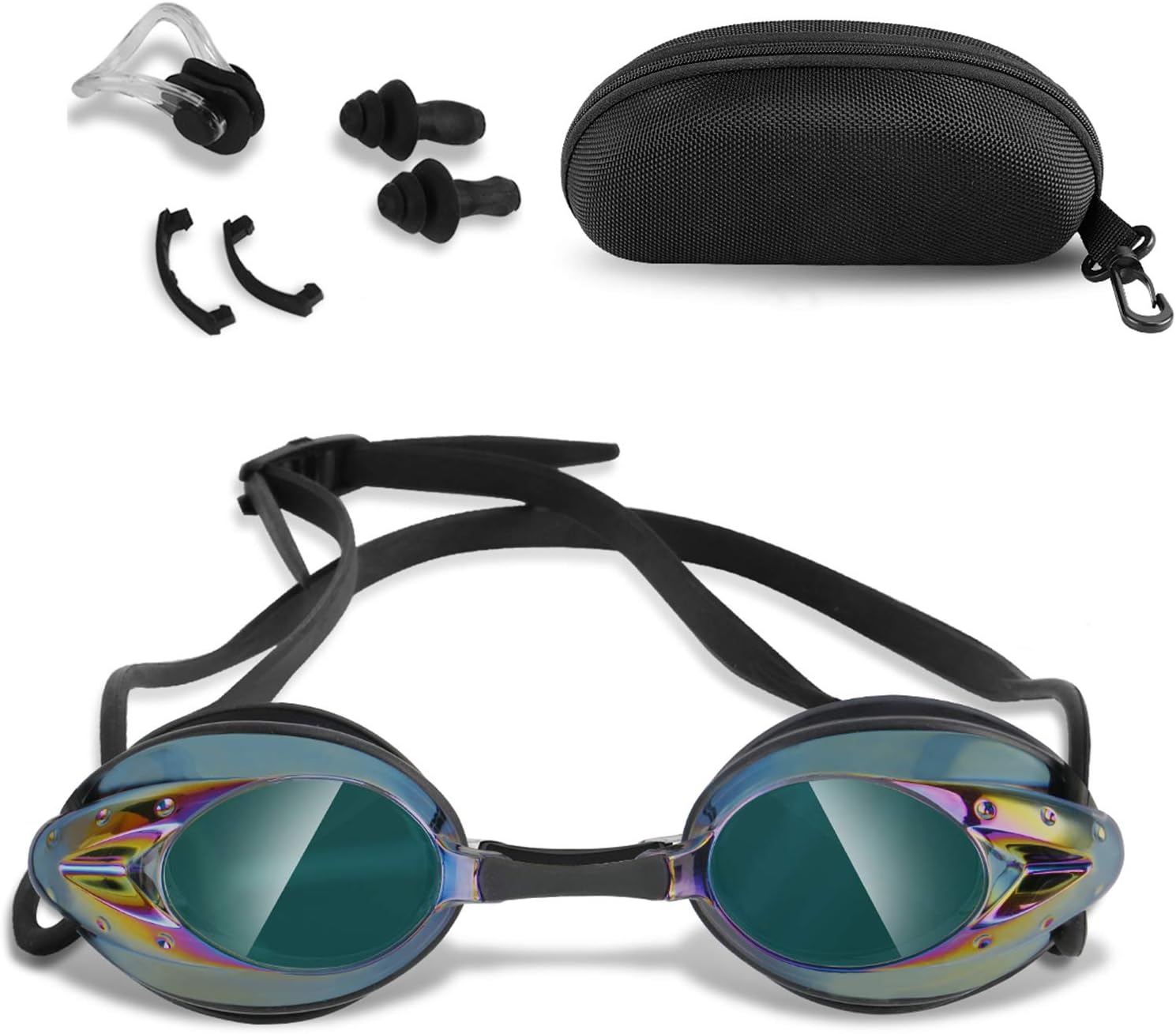 Swimming Goggles, Anti Fog Professional Competitive Swim Goggles UV Protection No Leaking Swimming Glasses with Protection Case Nose Clip and Ear Plugs for Men Women Adult Boys