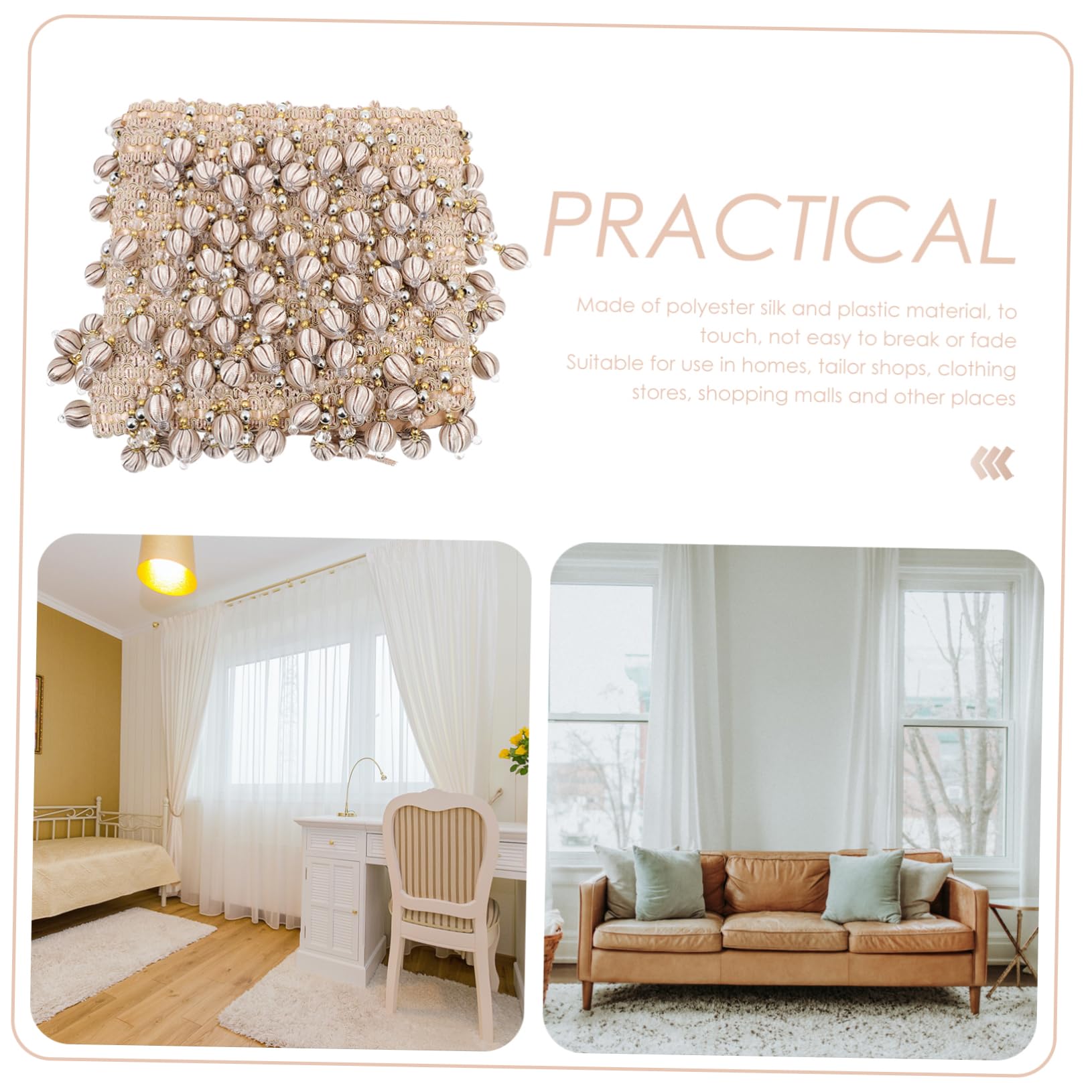 Frangia Perline Beige in Poliestere 12 Metri, Rifinitura Decorativa Per Tende e Divani, Accessorio Artigianale Per Sartoria e Arredamento Casa