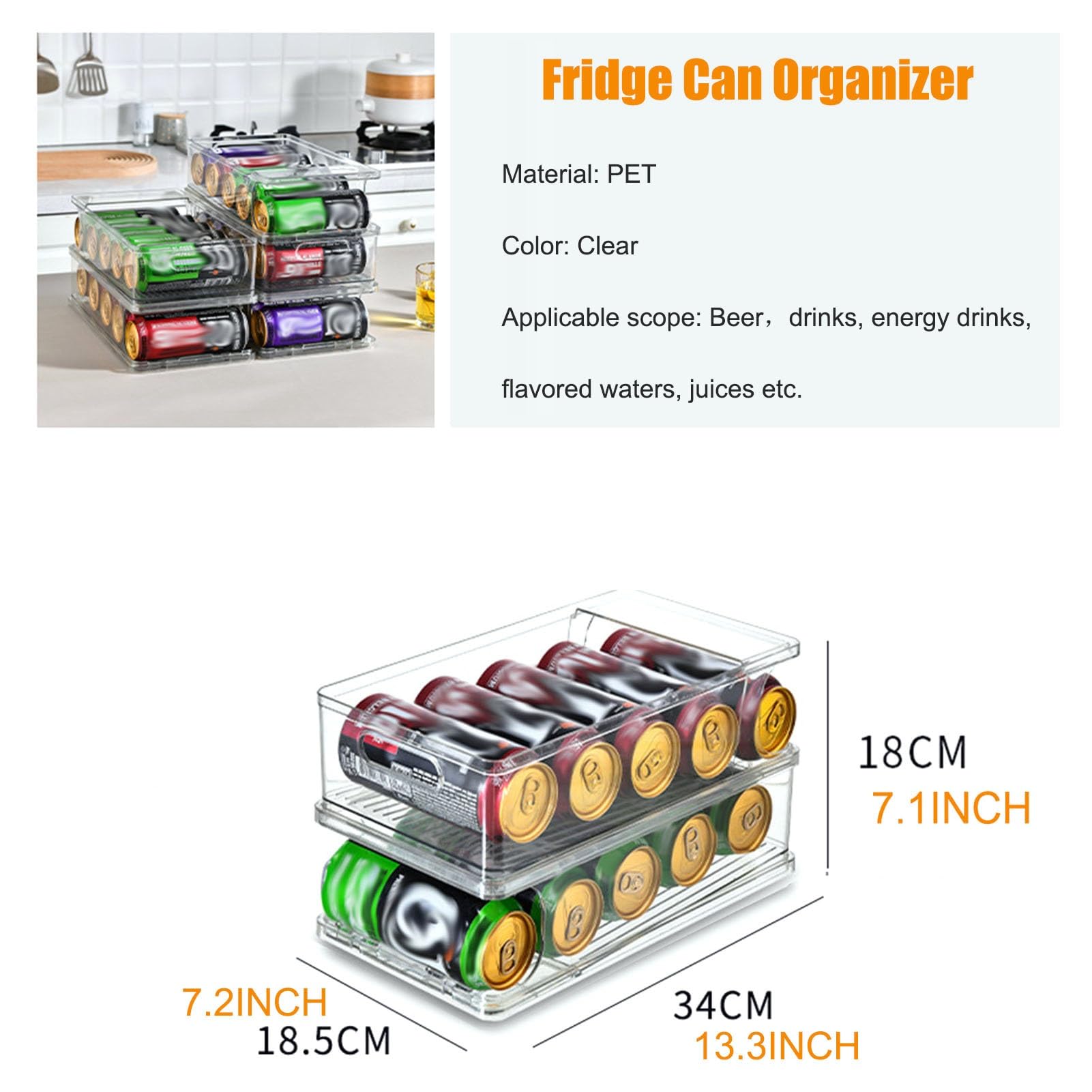 Organizador Latas Nevera Dispensador De Latas para Refrigerador, Soporte Apilable para Alimentos Enlatados De Cocina con Asas, Dispensador De Latas De Refrescos Y Bebidas