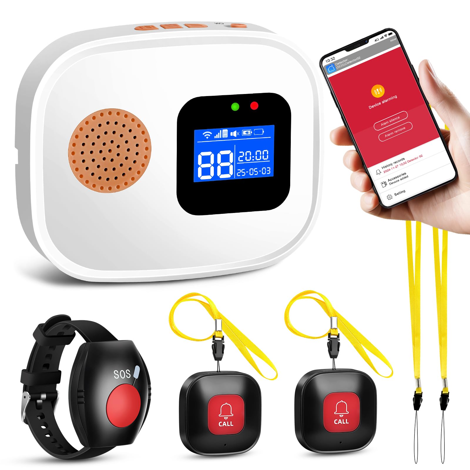 Bouton d'urgence pour personnes âgées, système d'alerte de sonnette d'urgence WiFi intelligent connecté au téléphone, système d'alarme domestique avec bracelet d'urgence pour patients