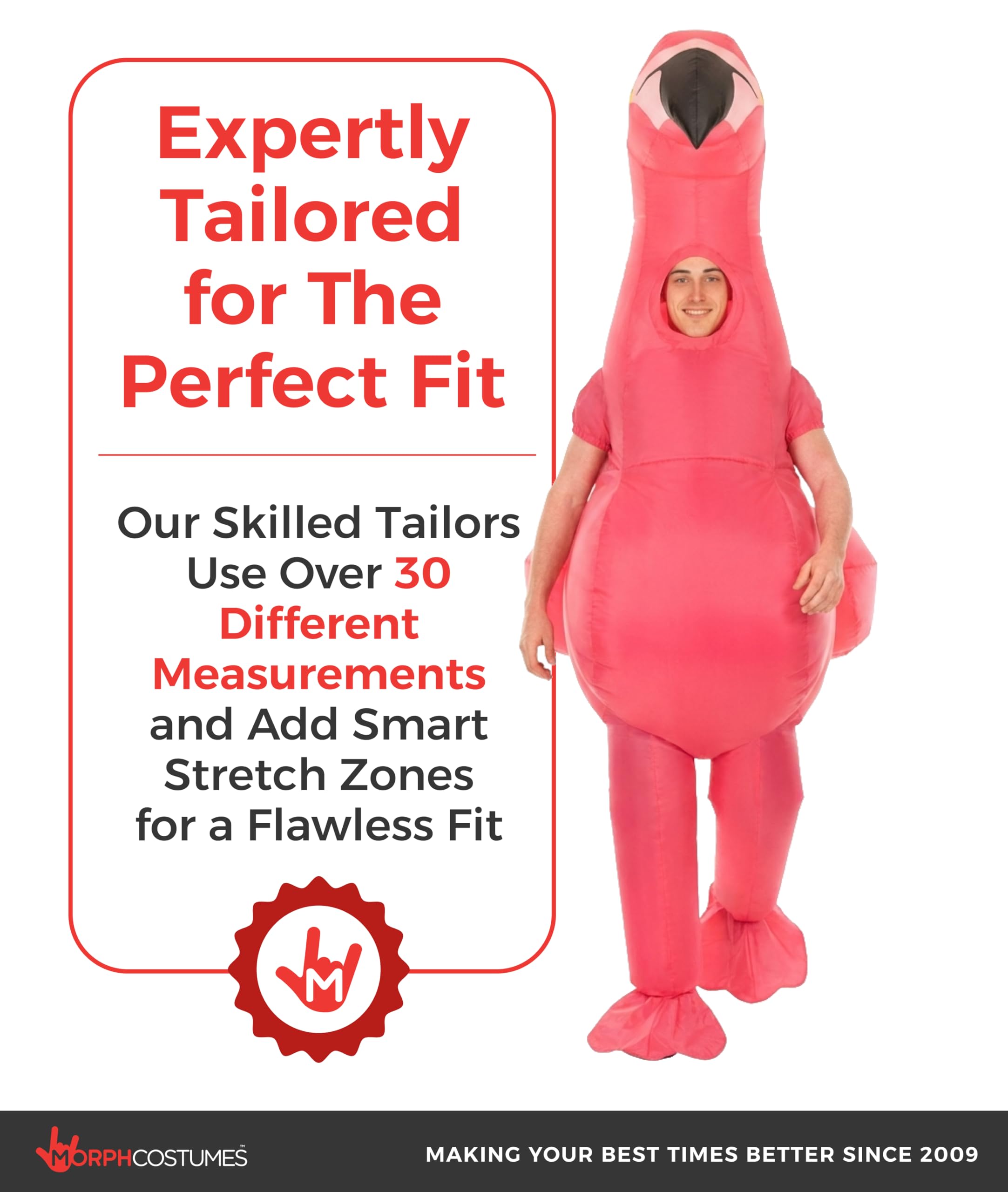 Morph Aufblasbares Flamingo Kostüm für Erwachsene, lustiges Tierkostüm für Karneval, Fasching oder Halloween