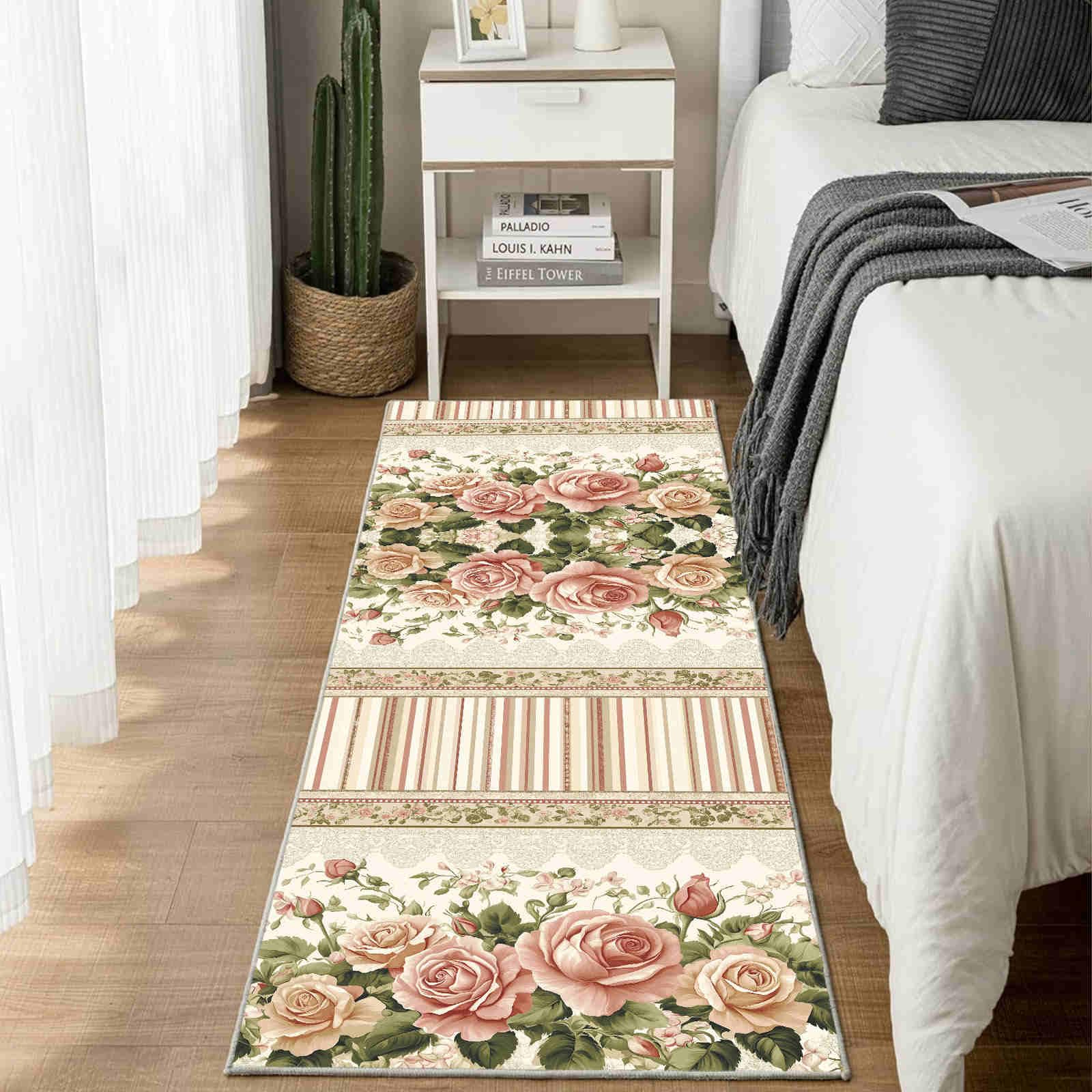 Flurteppich Läufer Vintage Rose rutschfest und Waschbar, Teppich