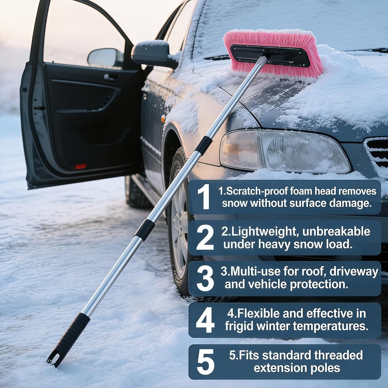 Snow Roof Rake, No-Scratch Snow Broom, Lightweight Snows Removal Tool, Multi-Functional Roof Snows Removal Tool, Winter Cleaning Accessory (3.2M)