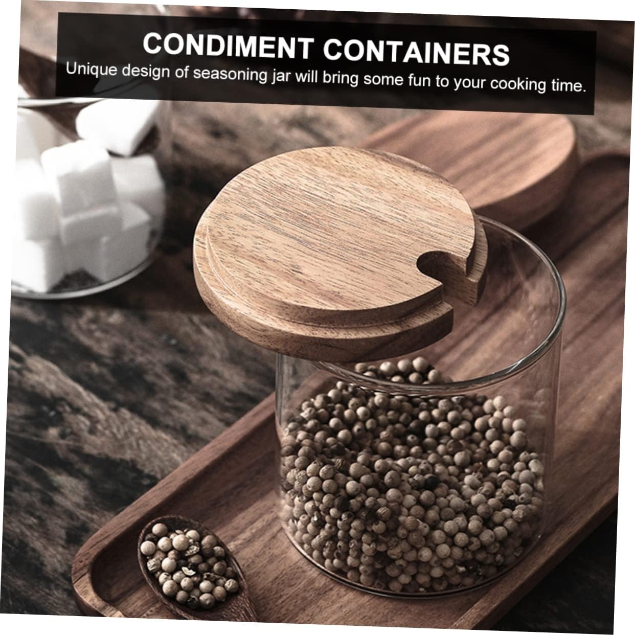 1set Glass Seasoning Jar Kit Lid and Tray Multi-functional Spice Storage Container for Kitchen for Condiments and Food Materials