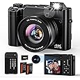 Digital Camera, Selfie Cameras for Photography, 4K 64MP Vlogging Cameras for Youtube with Autofocus, Anti-shake Flash Light 16X Digital Zoom 32G Memory Card
