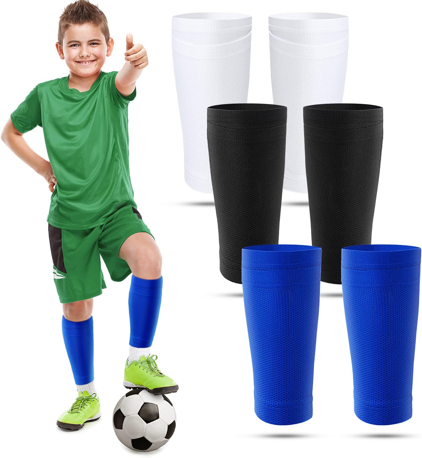 Boyiee 3 Pairs Kids Shin Guard Sleeves Youth Soccer Shin Guard Socks Breathable Calf Covers Holders Soccer Socks with Pockets