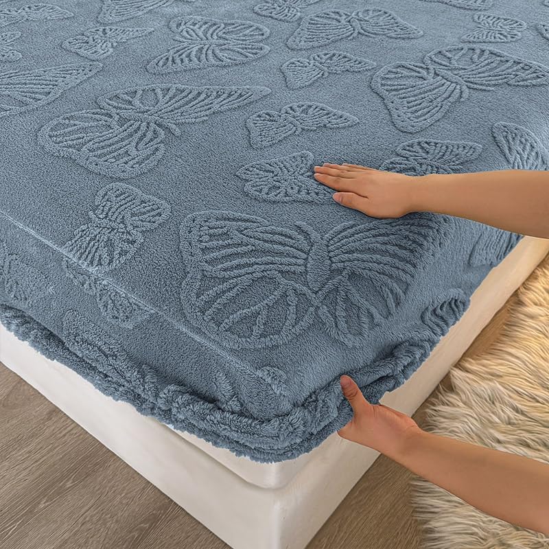 Lenzuolo con angoli in flanella, super morbido, termico e caldo, soffice lenzuolo con angoli profondi 30 cm, per l'inverno (blu-grigio, king size)