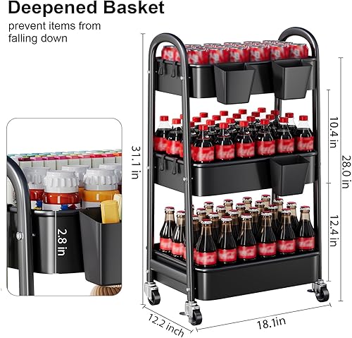 Miniatura 4 de Organizador de pañales para bebé, carrito de almacenamiento de artículos esenciales para bebés de 3 niveles con ruedas bloqueables, organizador de